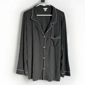 Eberjey Gisele Button Down Long Sleeve Modal Pajama Top XL Gray White Collared