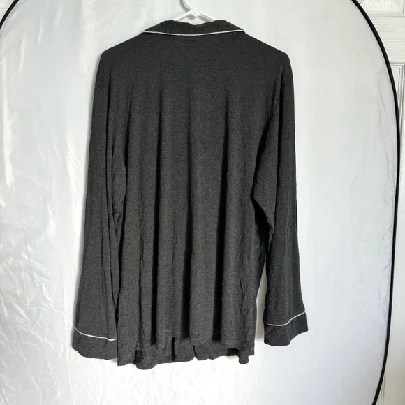 Eberjey Gisele Button Down Long Sleeve Modal Pajama Top XL Gray White Collared