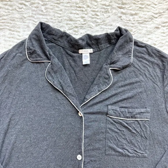 Eberjey Gisele Button Down Long Sleeve Modal Pajama Top XL Gray White Collared