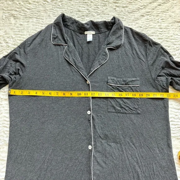 Eberjey Gisele Button Down Long Sleeve Modal Pajama Top XL Gray White Collared