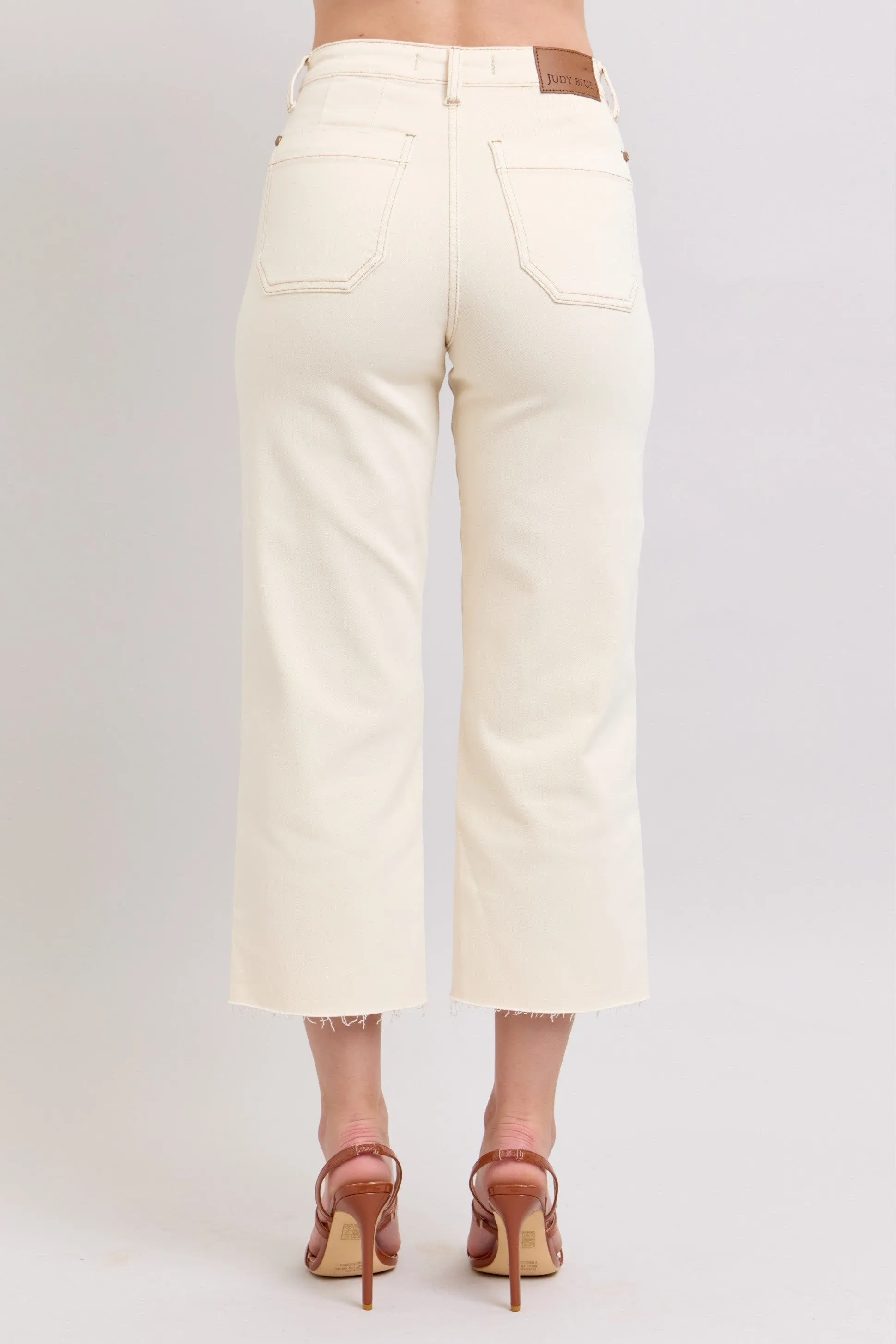 Ecru High Waist Garment Dyred Crop Wide Judy Blue Jeans 2/11/25 9444