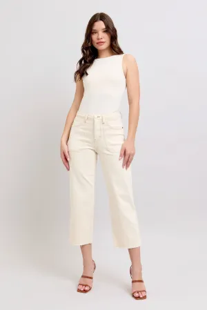 Ecru High Waist Garment Dyred Crop Wide Judy Blue Jeans 2/11/25 9444