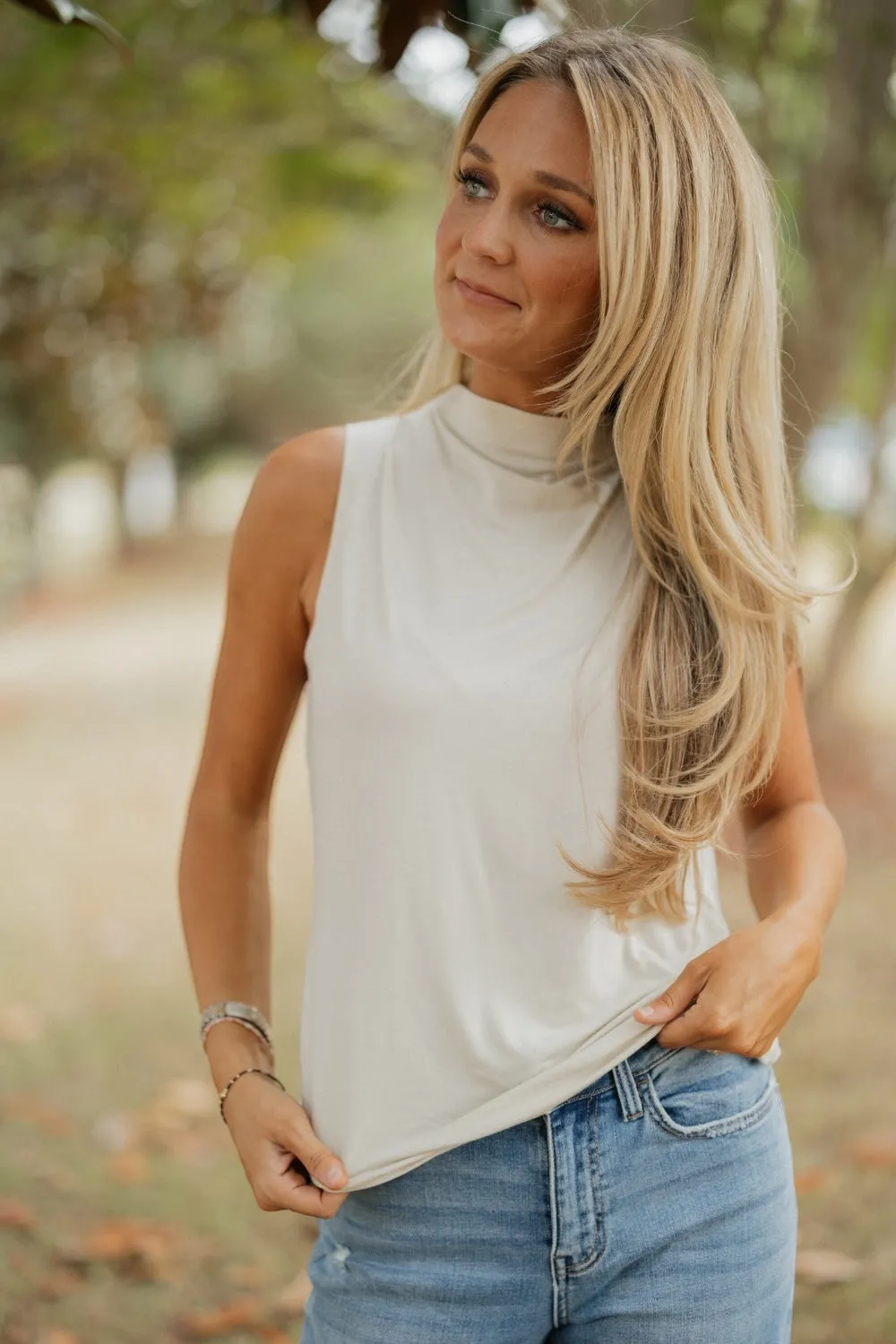 Ecru Mock Neck Tank