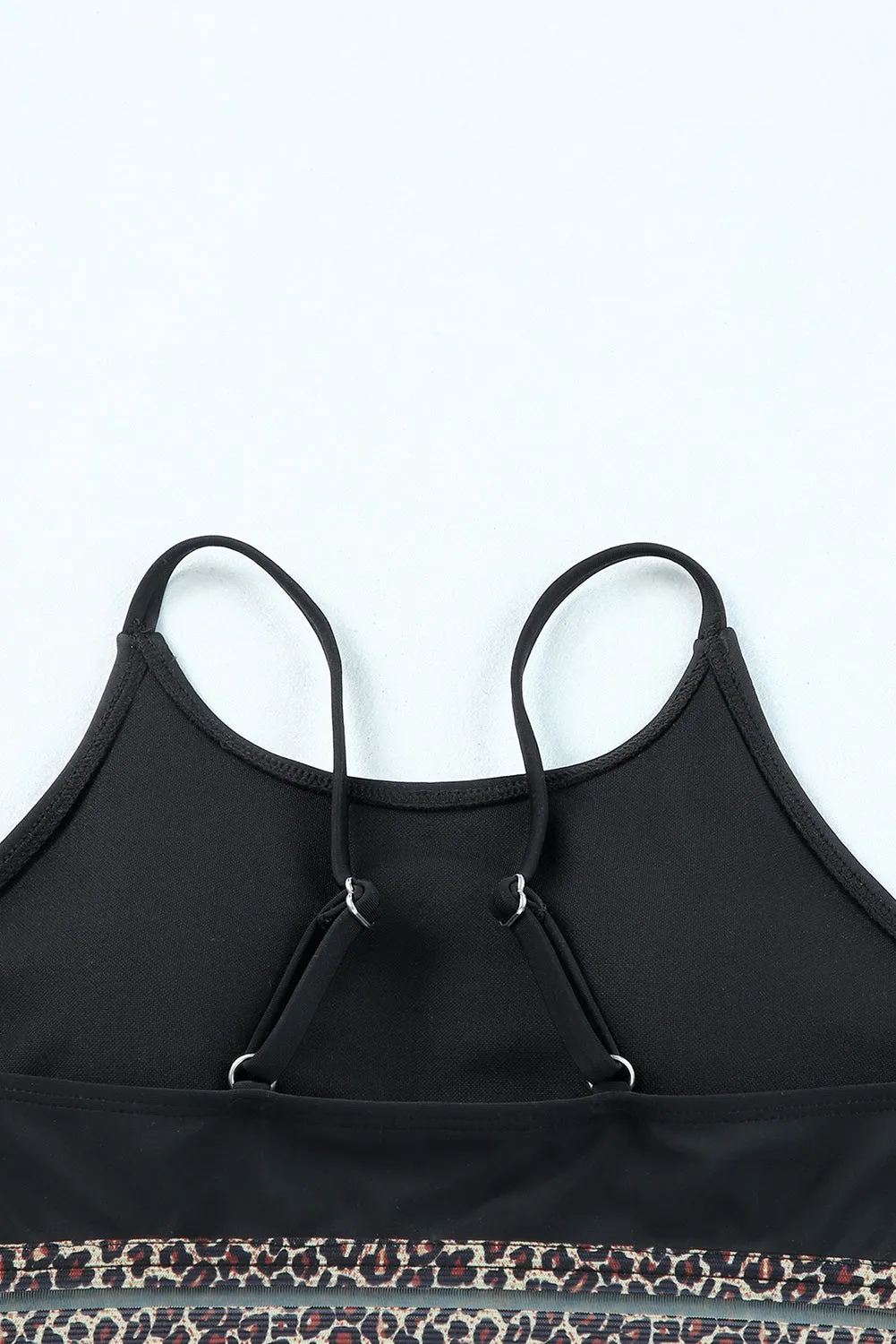 Edith Leopard Mesh Trim 2pcs Bikini Swimsuit