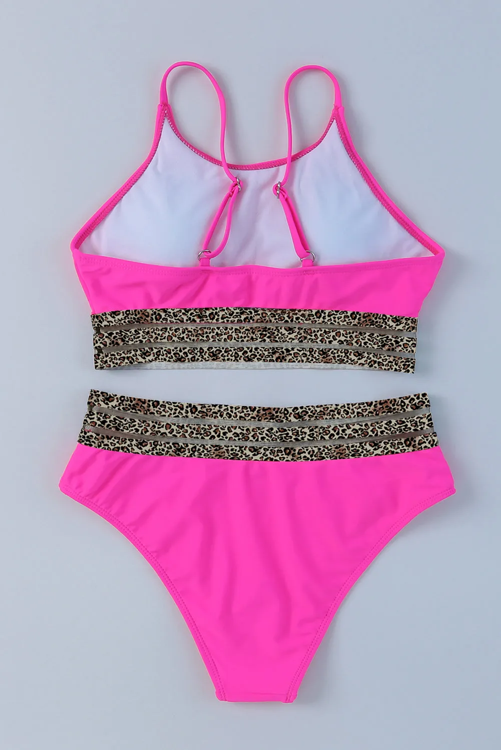 Edith Leopard Mesh Trim 2pcs Bikini Swimsuit