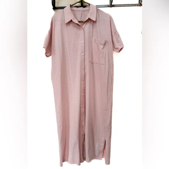 Eileen Fisher Slubby Organic Cotton Classic Collar Sleep Dress, Pink, Sz XS