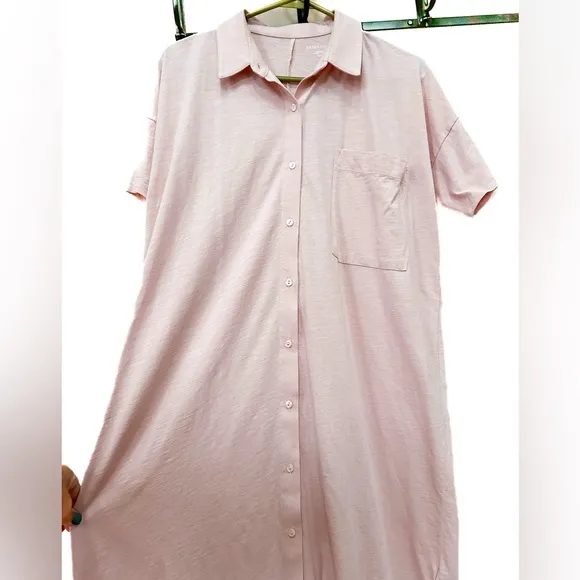 Eileen Fisher Slubby Organic Cotton Classic Collar Sleep Dress, Pink, Sz XS