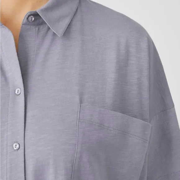 Eileen Fisher Slubby Organic Cotton Classic Collar Sleep Dress, Pink, Sz XS