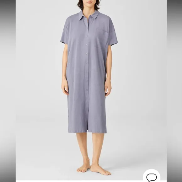Eileen Fisher Slubby Organic Cotton Classic Collar Sleep Dress, Pink, Sz XS