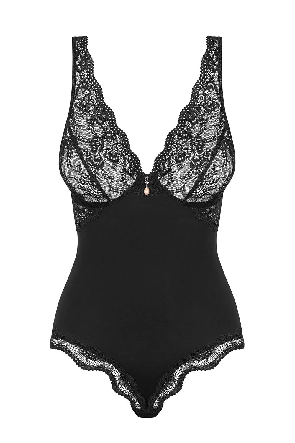 Elegant Black Scalloped Lace Teddy