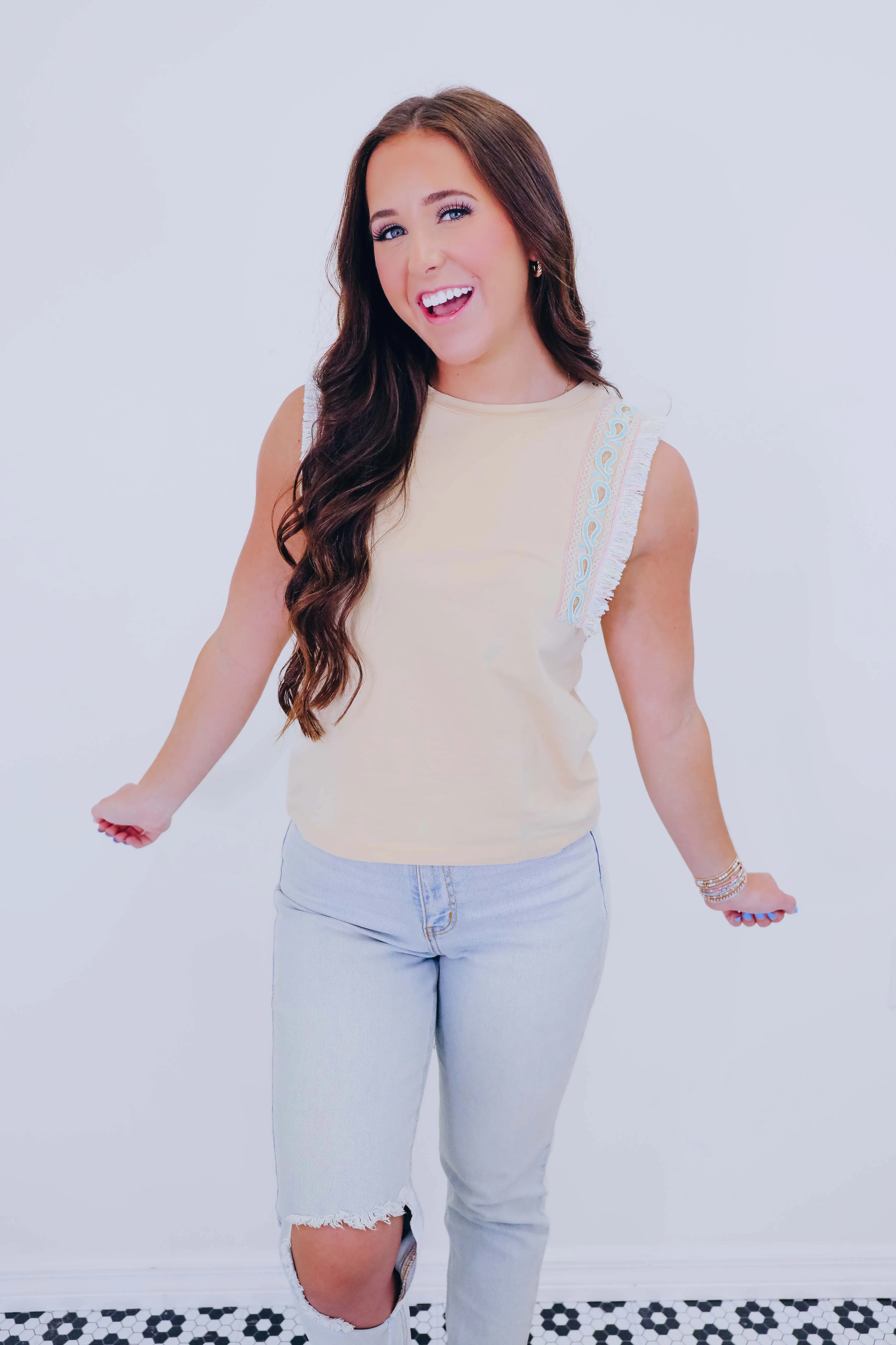 Elise Embroidered Trim Top - 5 Colors