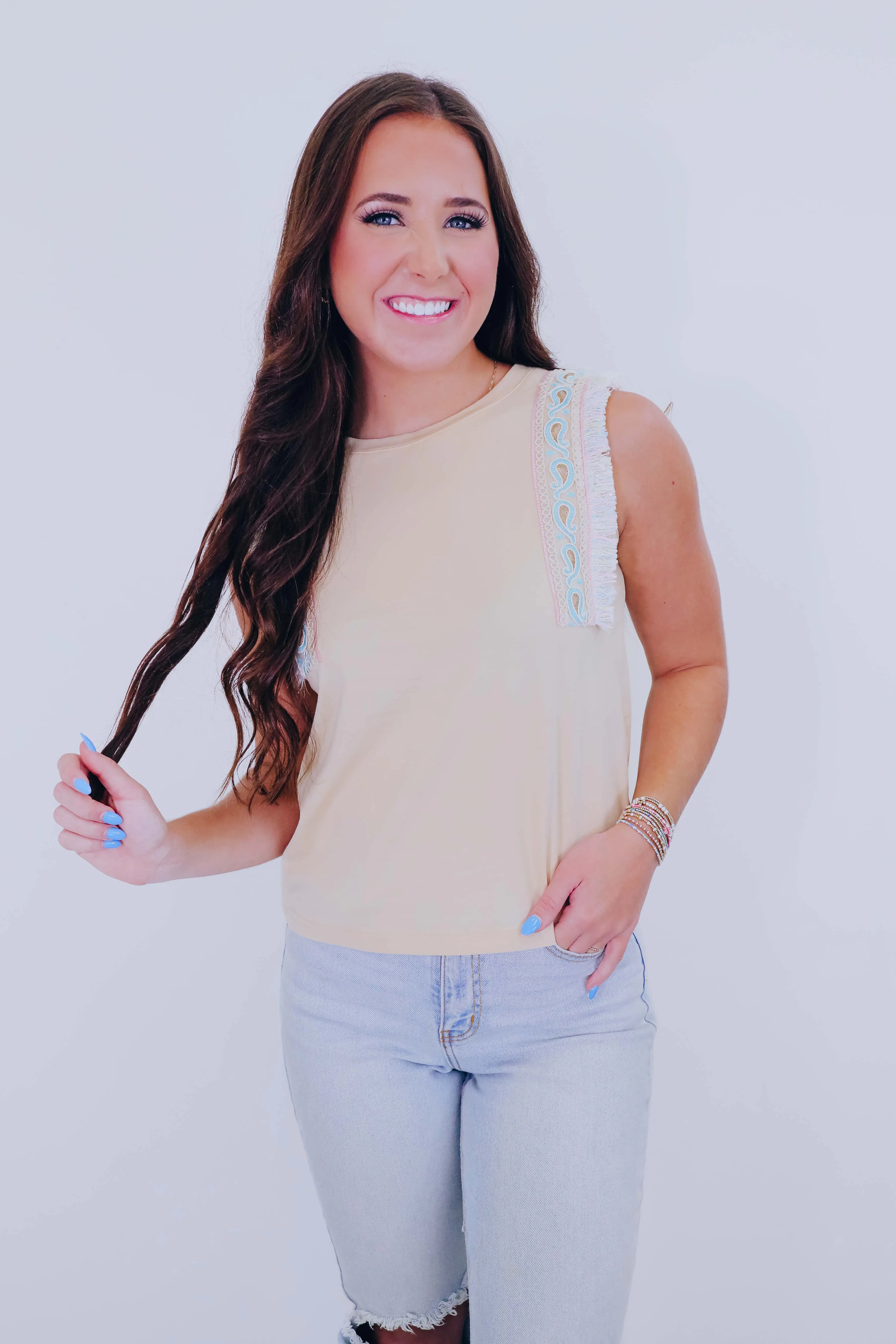 Elise Embroidered Trim Top - 5 Colors