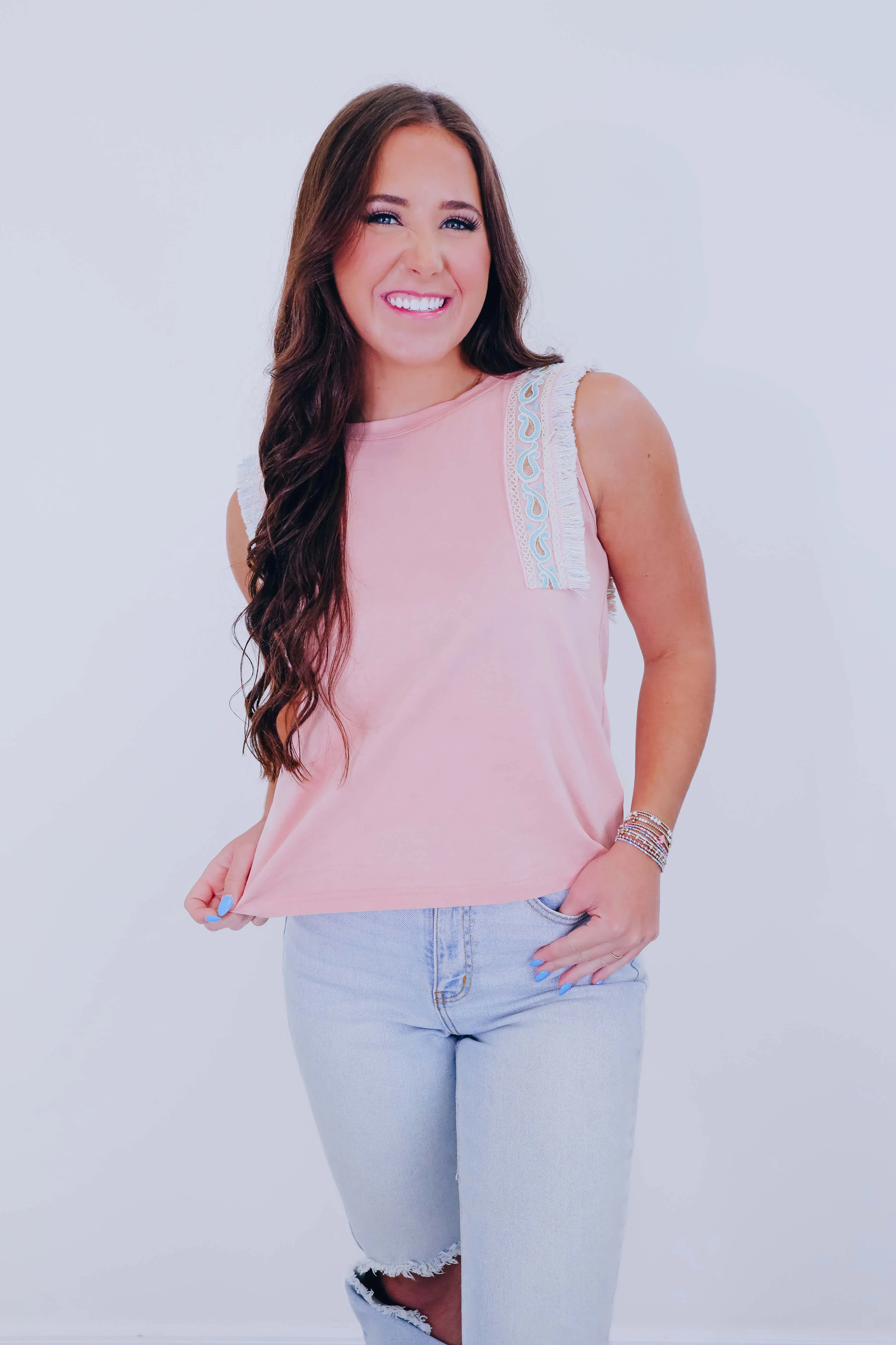 Elise Embroidered Trim Top - 5 Colors