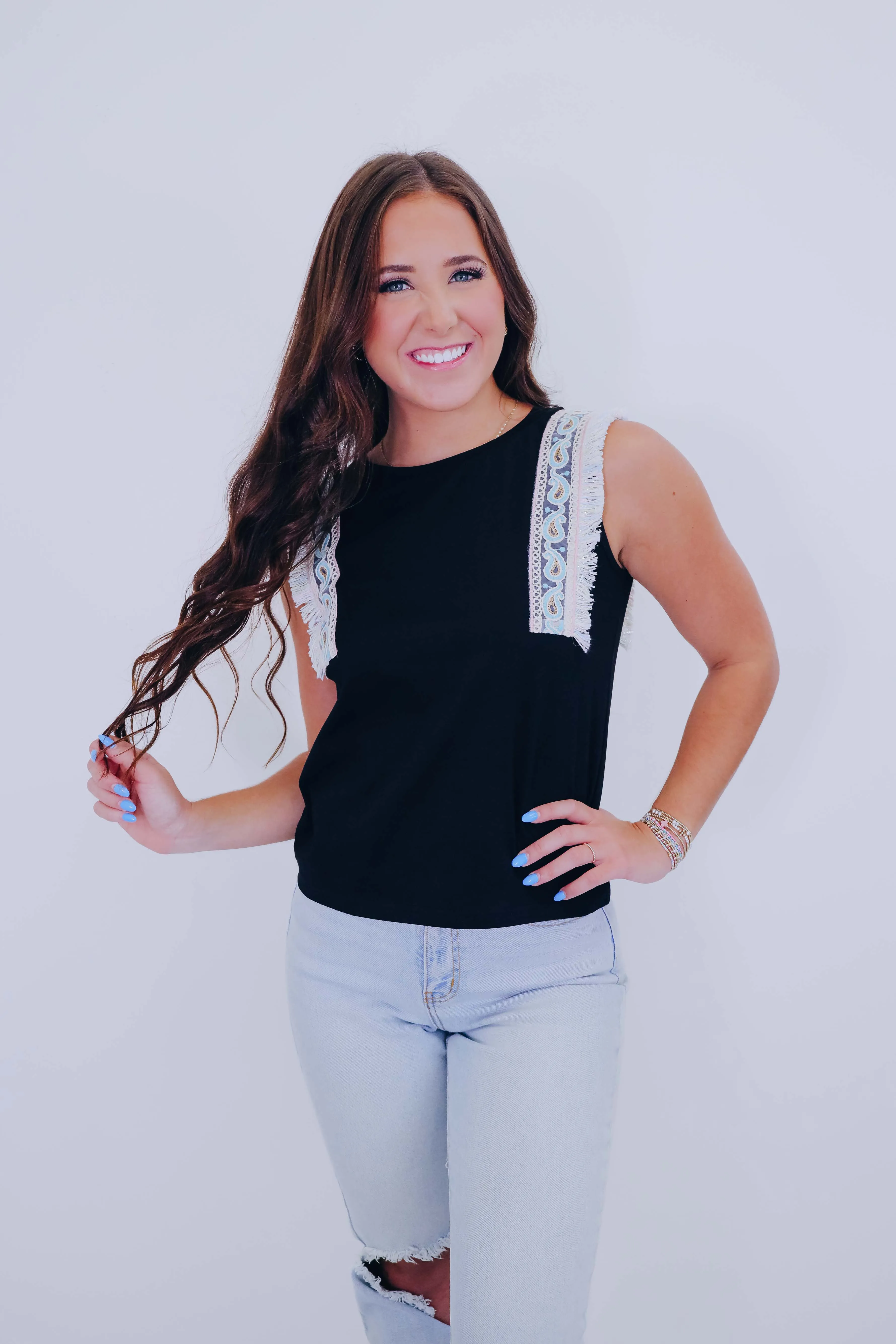Elise Embroidered Trim Top - 5 Colors