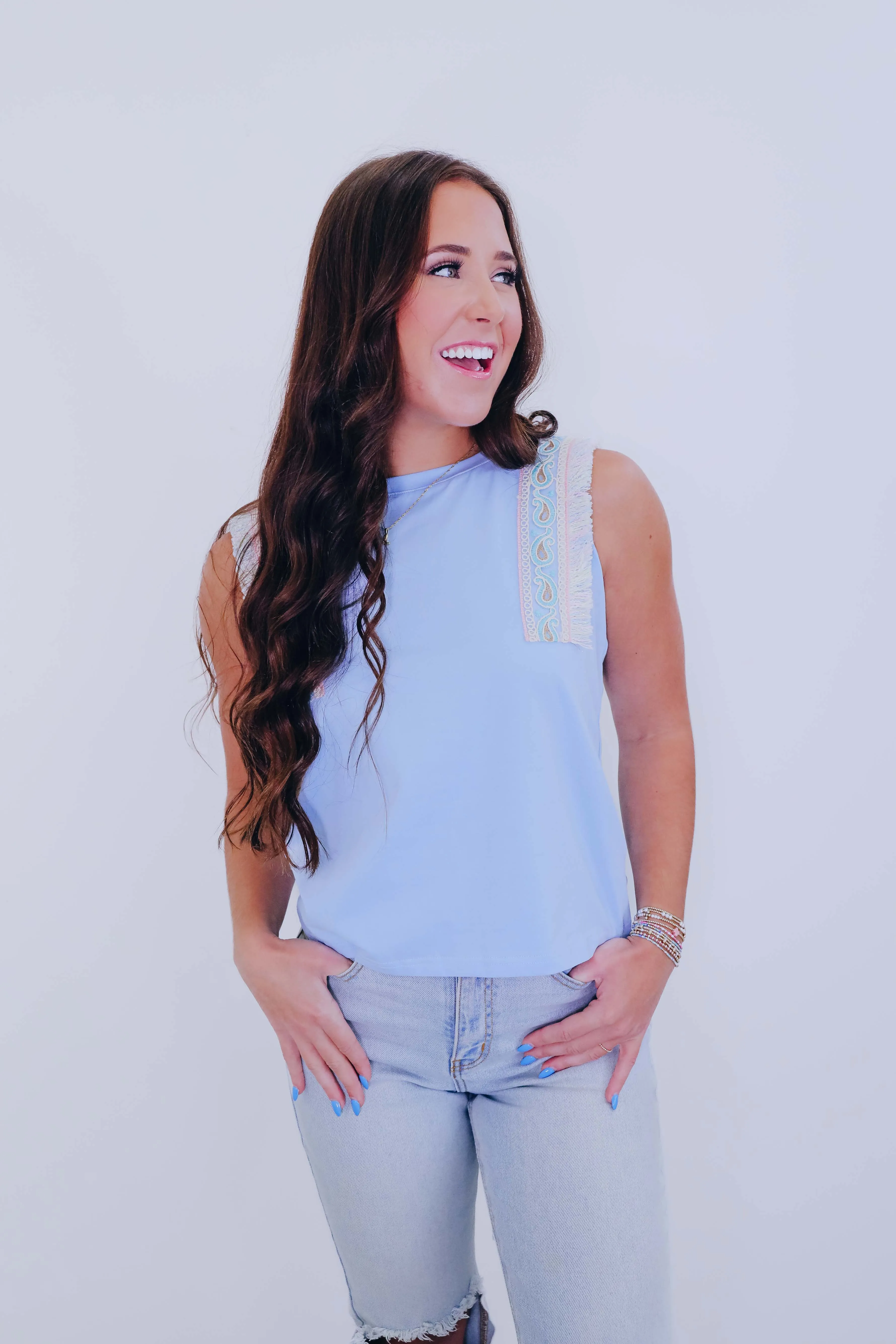 Elise Embroidered Trim Top - 5 Colors