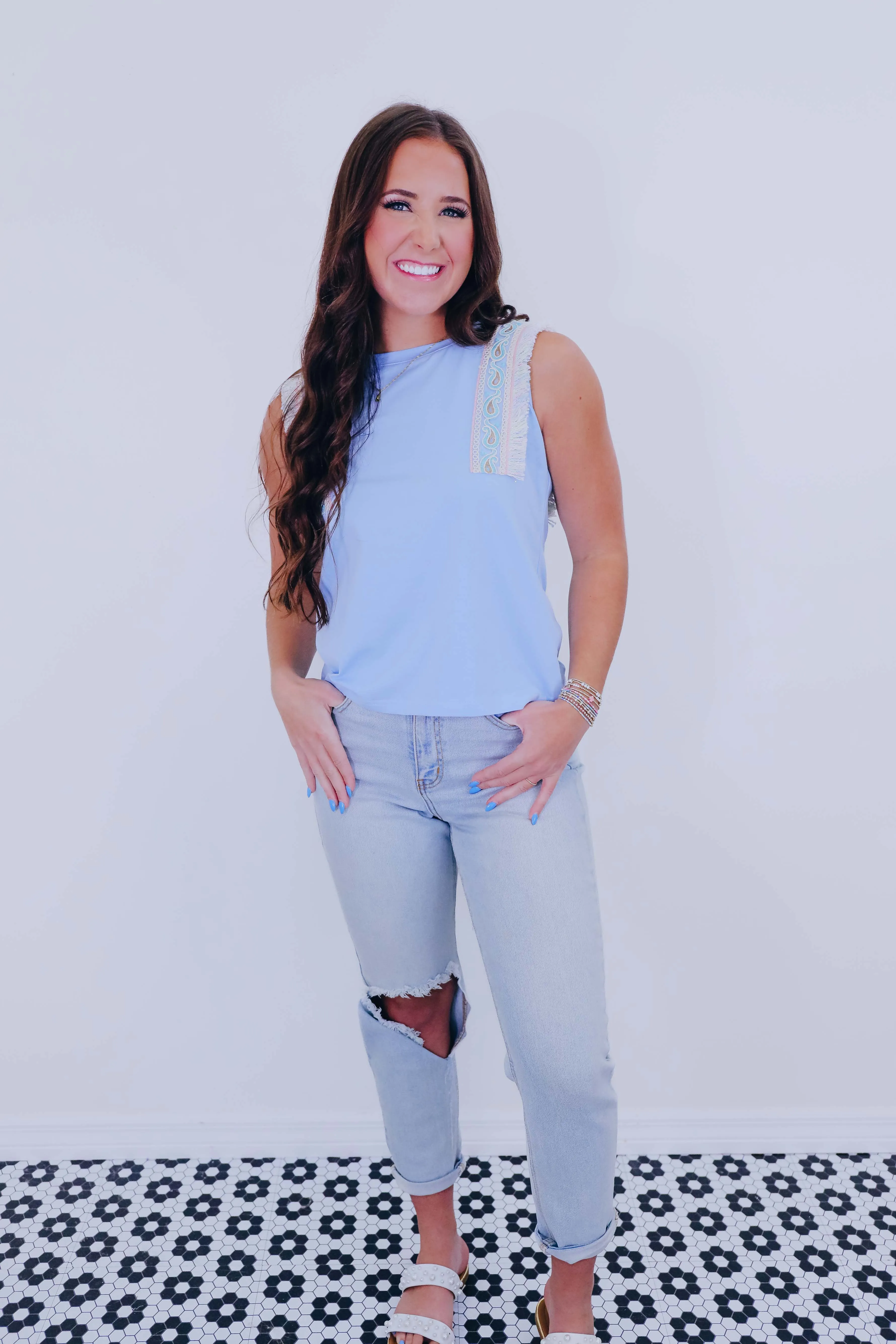 Elise Embroidered Trim Top - 5 Colors