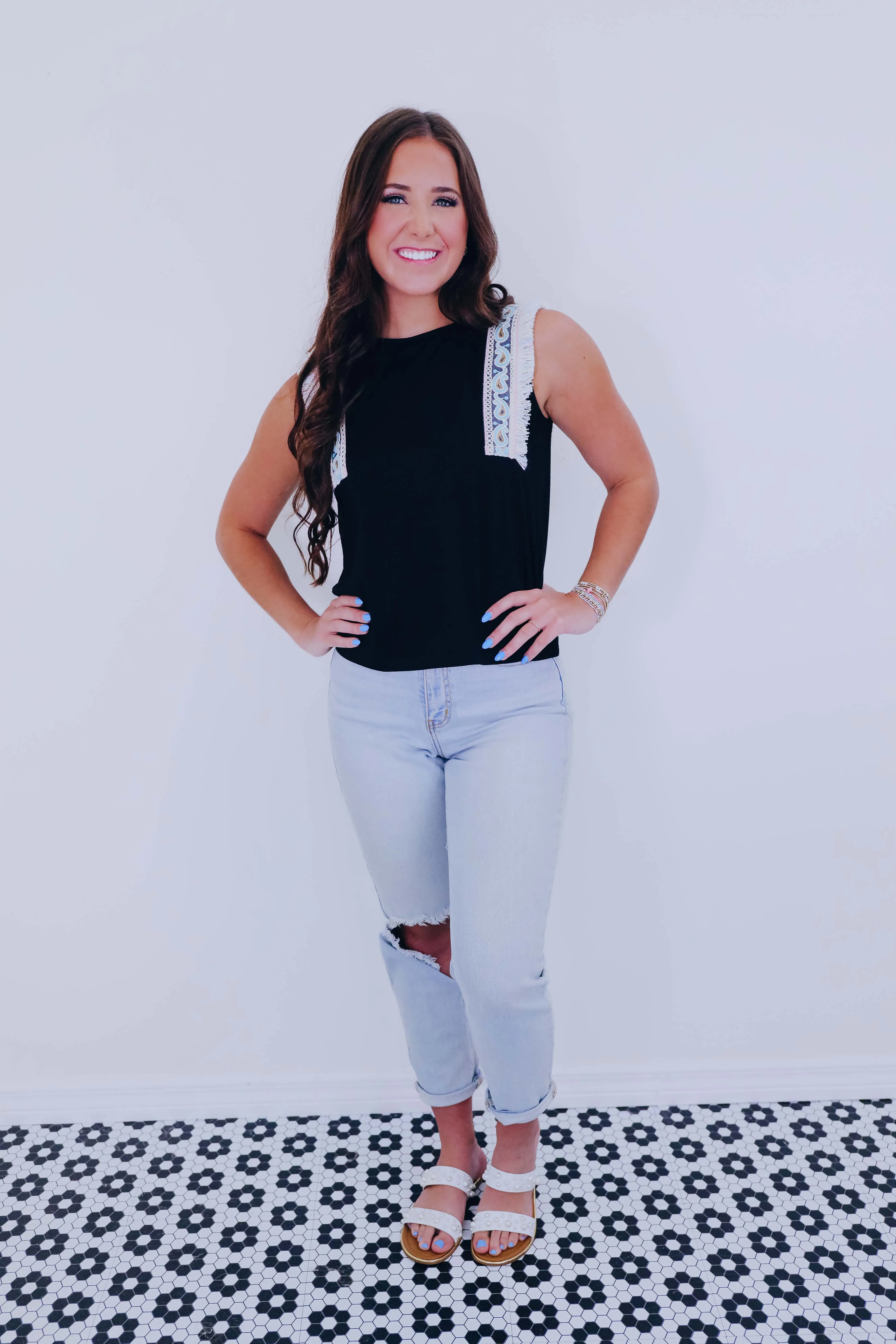 Elise Embroidered Trim Top - 5 Colors
