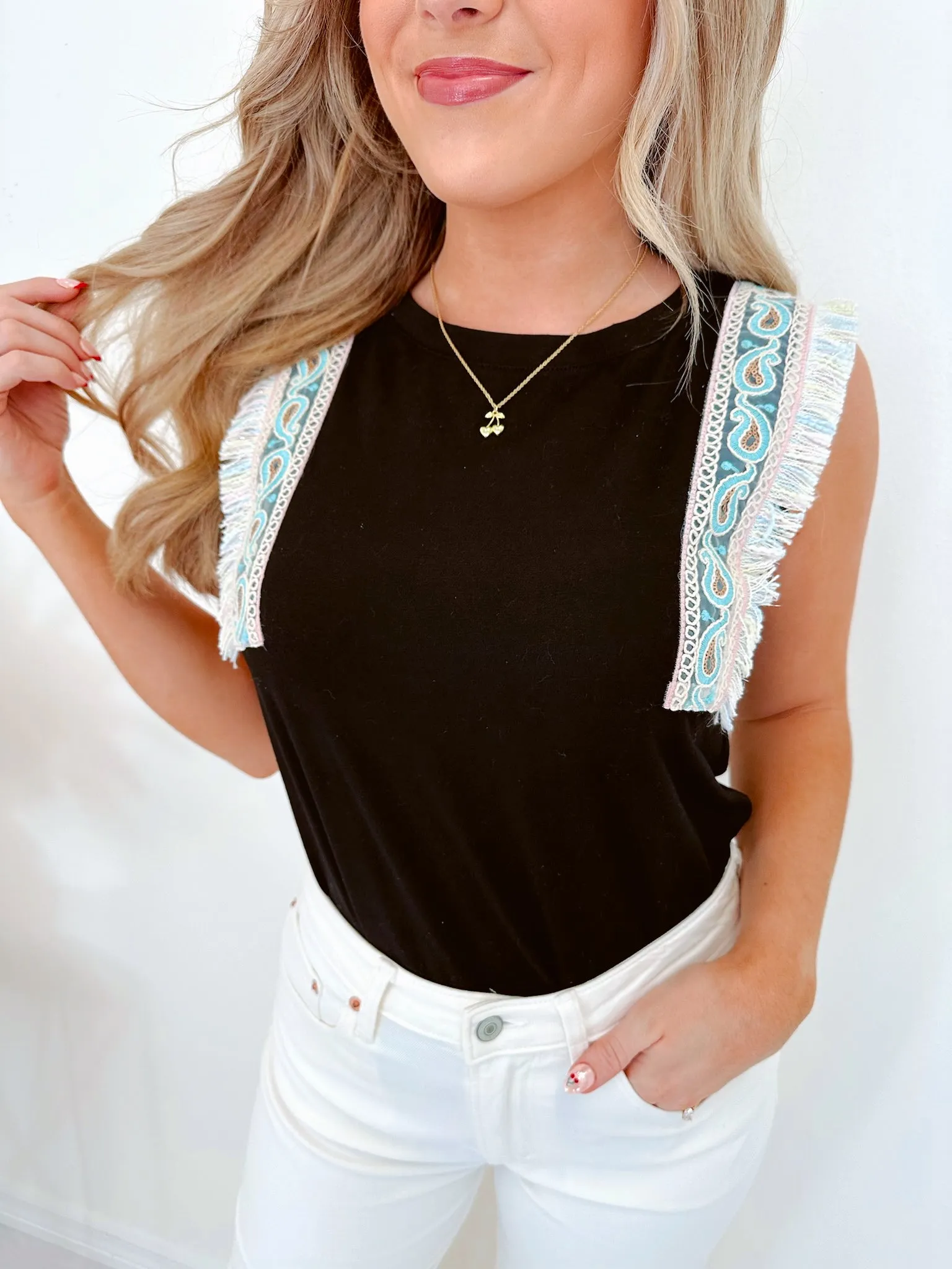 Elise Embroidered Trim Top - Black