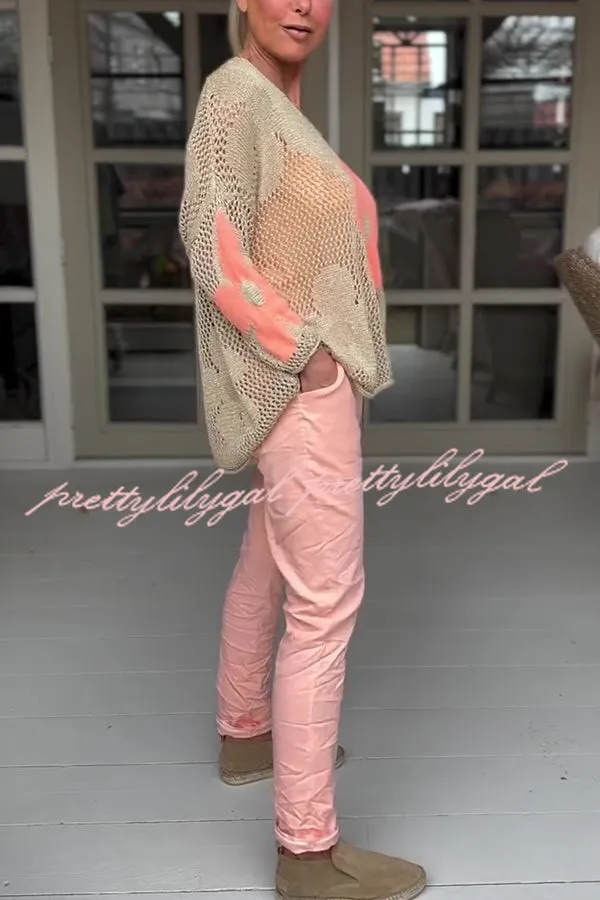 Embroidered Flower Hollow Long-sleeved Holiday Loose Knitted Top