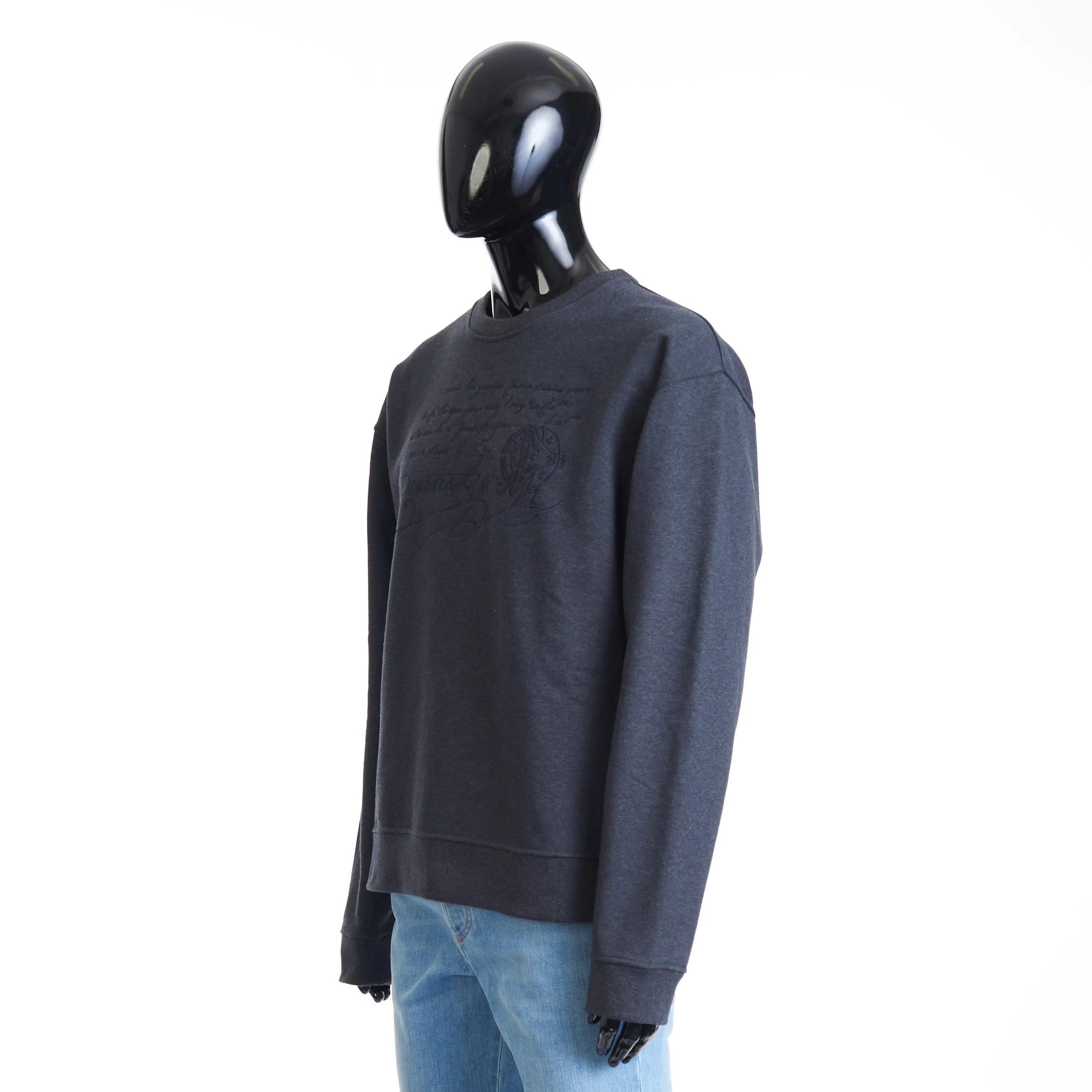 Embroidered Scritto Sweatshirt - Dark Grey Melange, Fleece Cotton