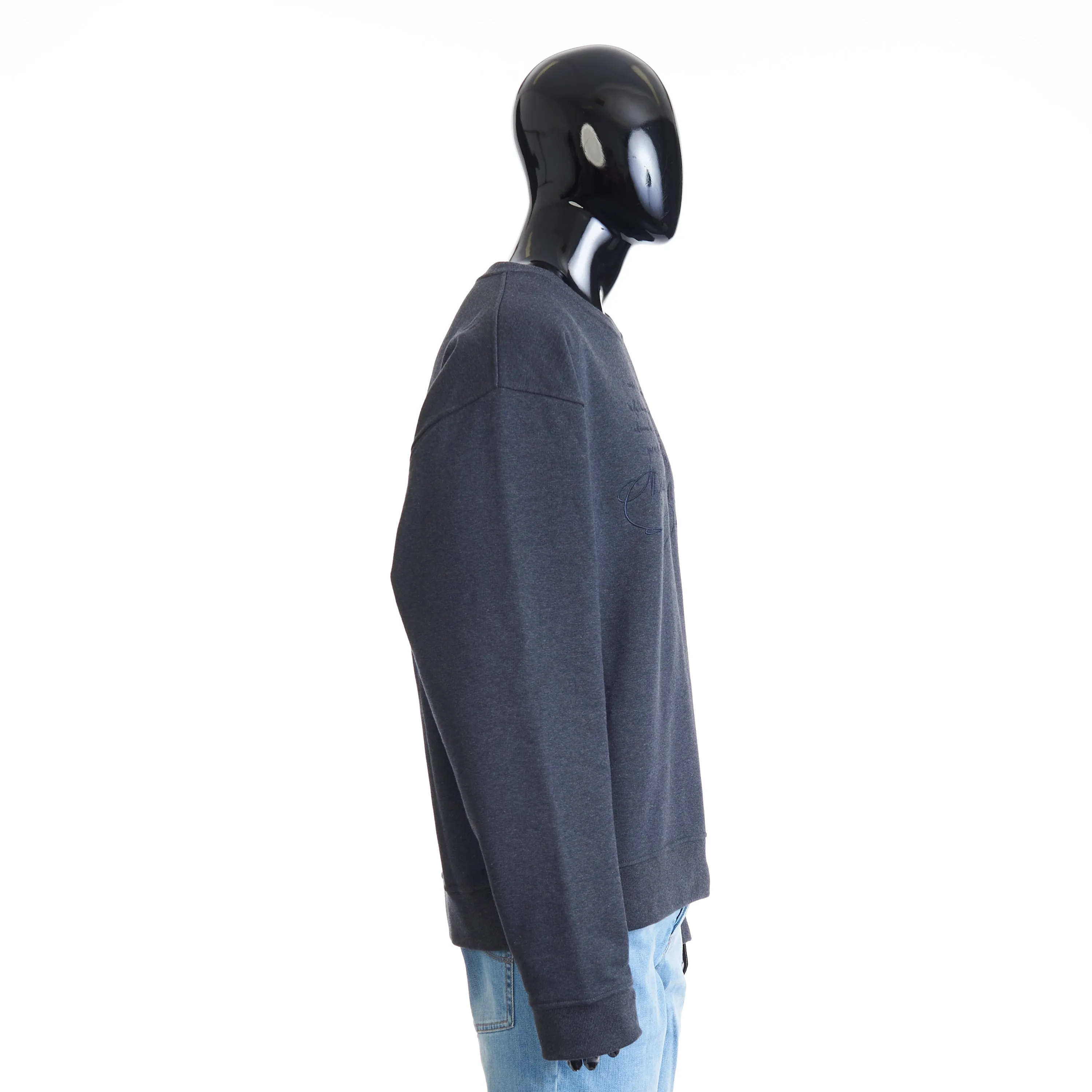 Embroidered Scritto Sweatshirt - Dark Grey Melange, Fleece Cotton