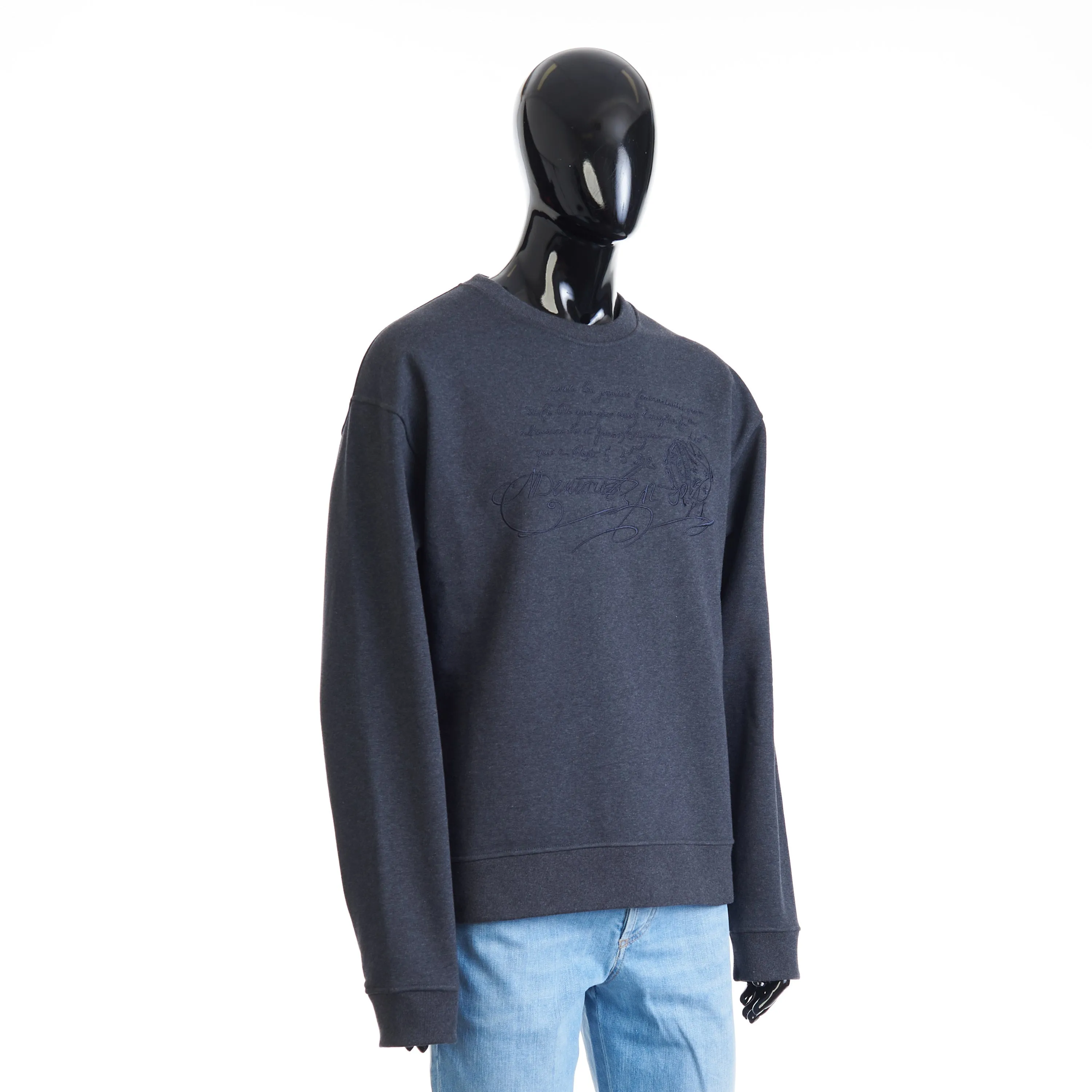 Embroidered Scritto Sweatshirt - Dark Grey Melange, Fleece Cotton