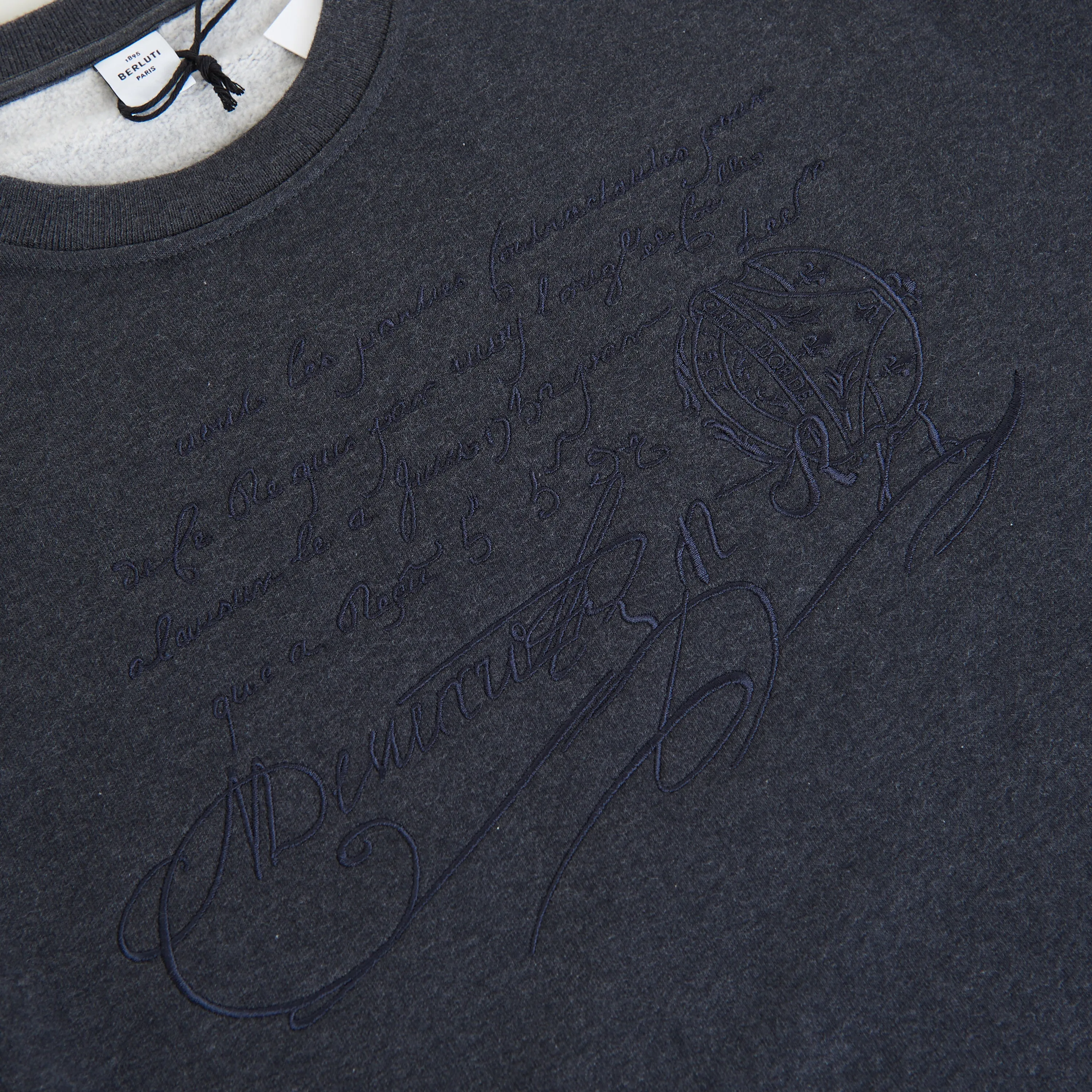 Embroidered Scritto Sweatshirt - Dark Grey Melange, Fleece Cotton