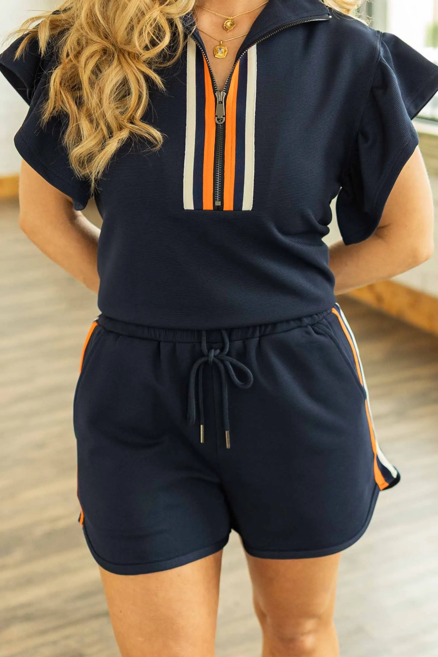 EMILY JERSEY KNIT HALF ZIP CONTRAST TRIM SET
