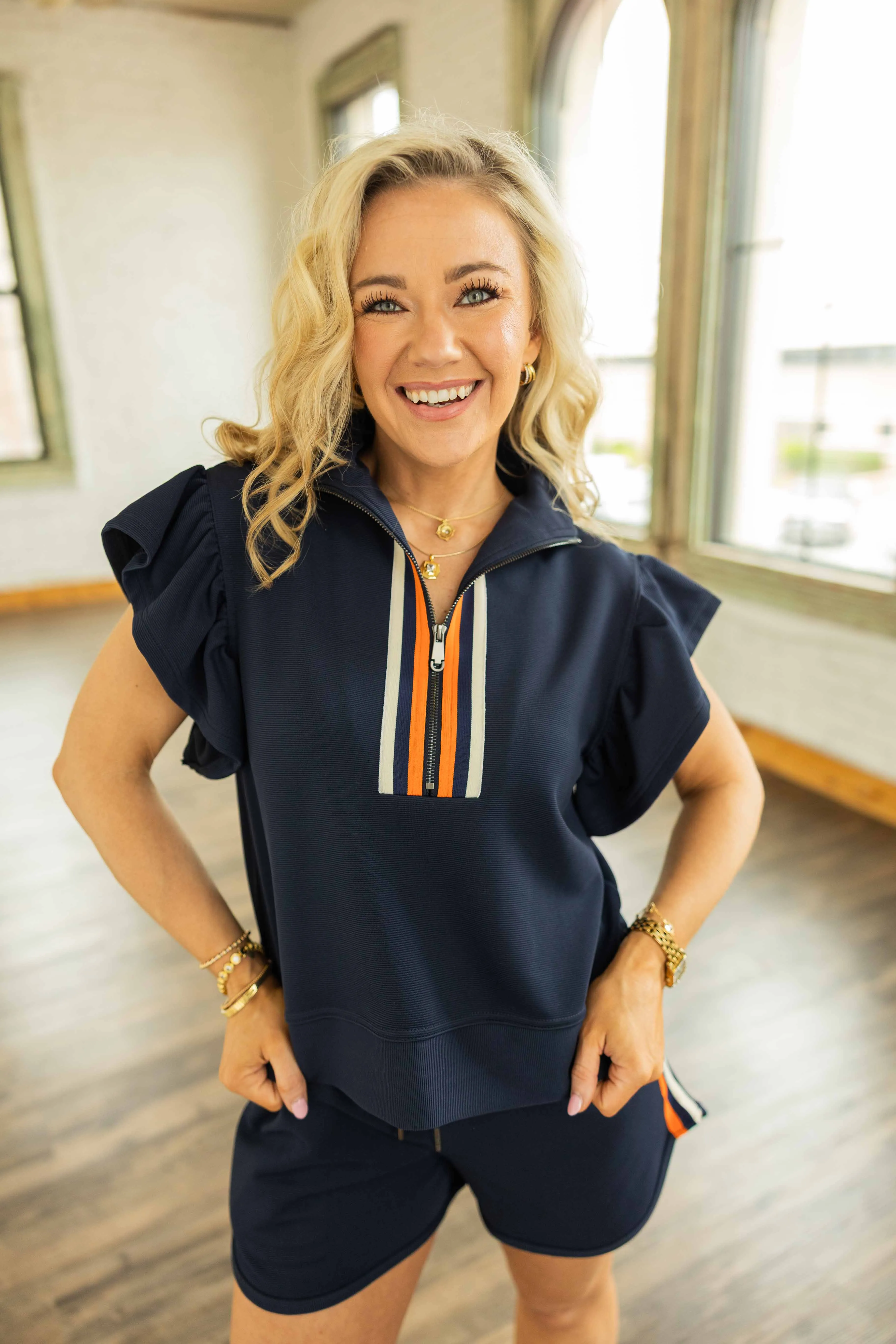 EMILY JERSEY KNIT HALF ZIP CONTRAST TRIM SET