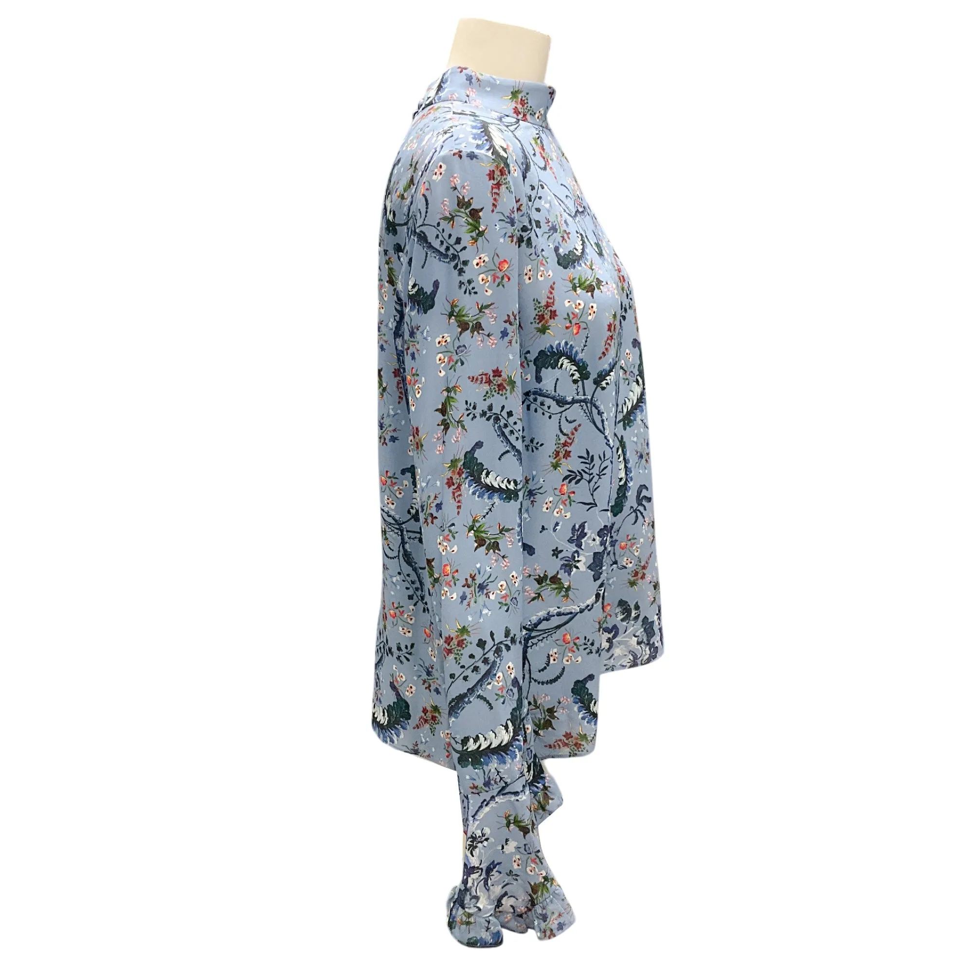 Erdem Blue Multi Lindsey Ruffled Floral-print Silk-chiffon Top