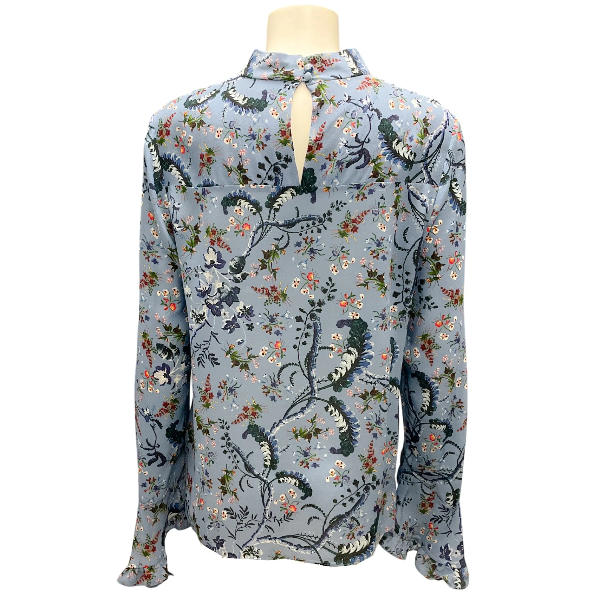 Erdem Blue Multi Lindsey Ruffled Floral-print Silk-chiffon Top