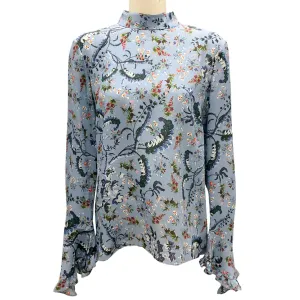 Erdem Blue Multi Lindsey Ruffled Floral-print Silk-chiffon Top