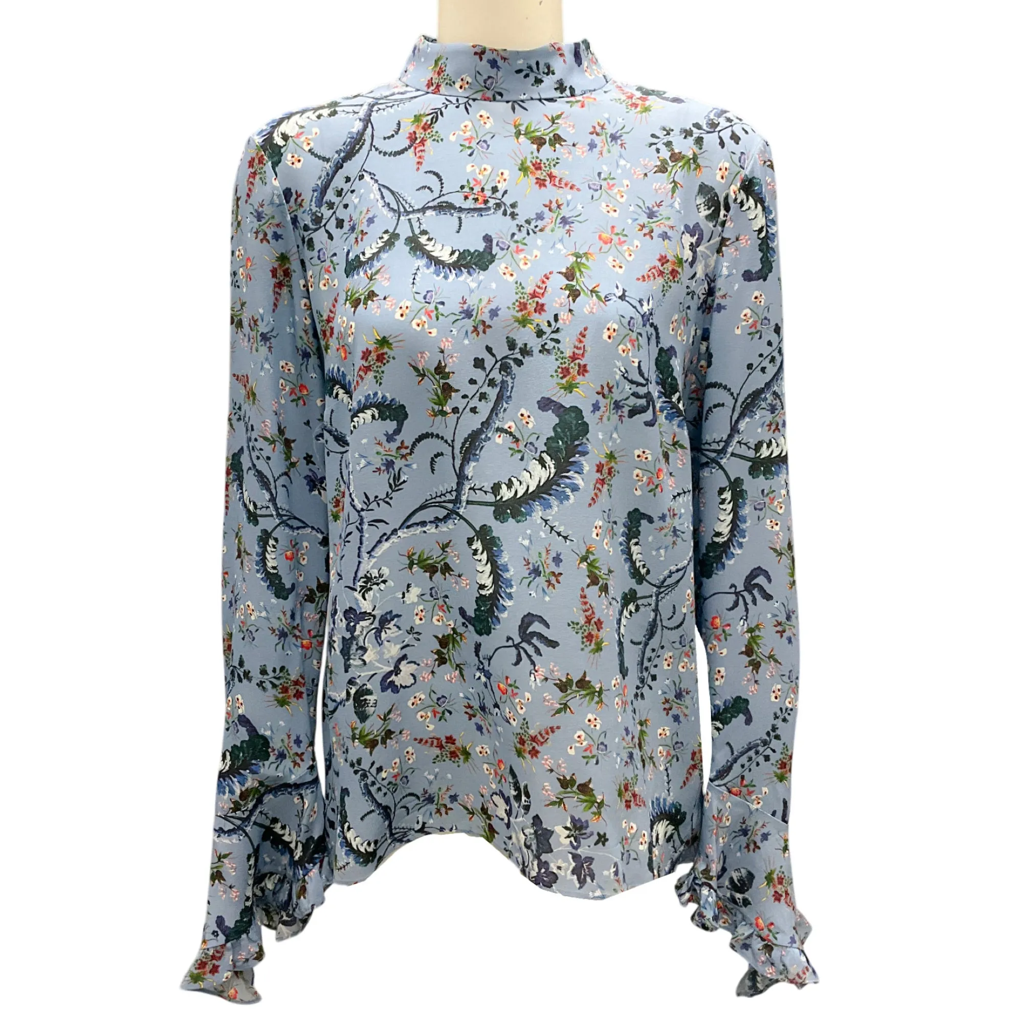 Erdem Blue Multi Lindsey Ruffled Floral-print Silk-chiffon Top
