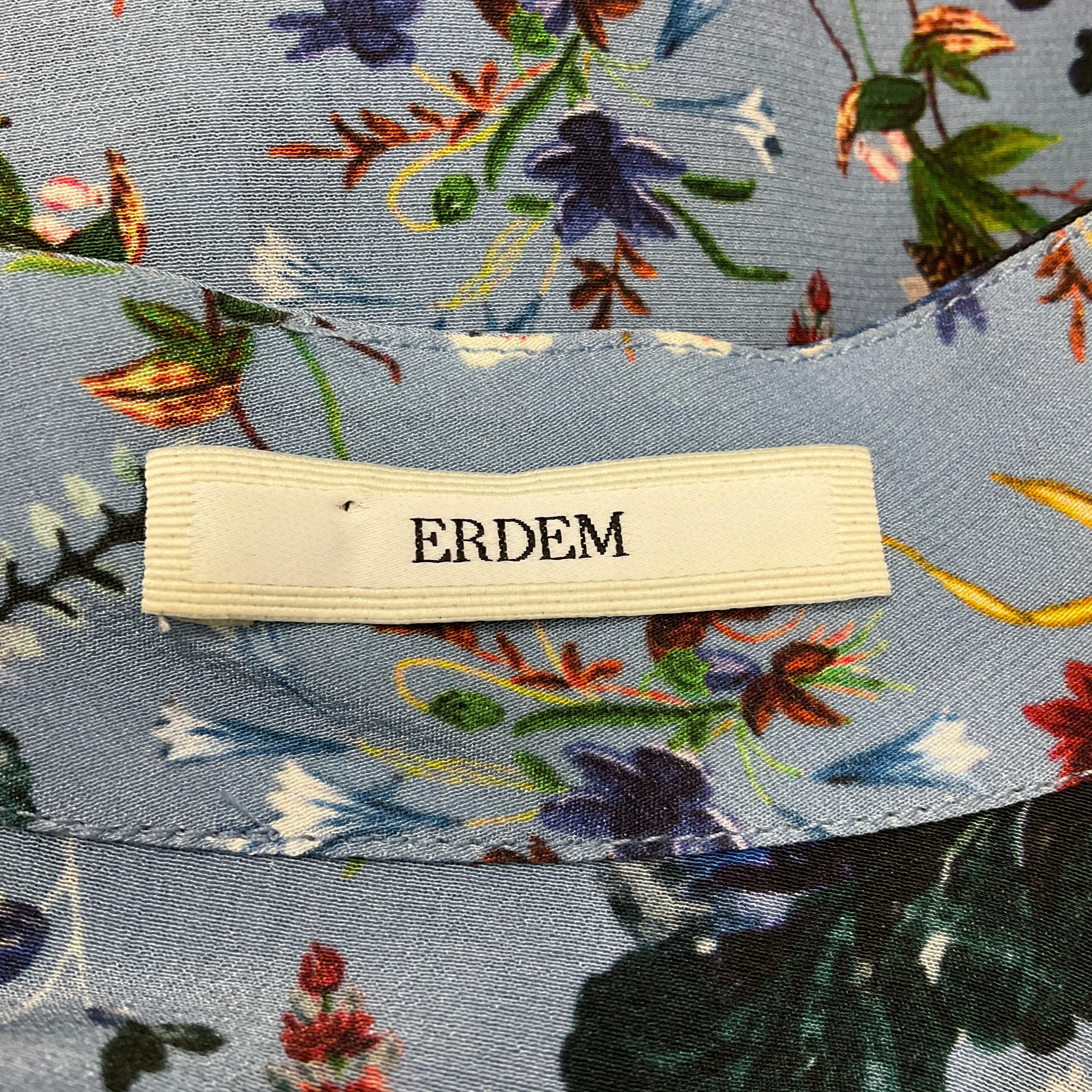 Erdem Blue Multi Lindsey Ruffled Floral-print Silk-chiffon Top