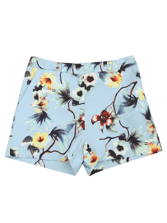 Fashion High Waisted Floral Shorts with Buttons