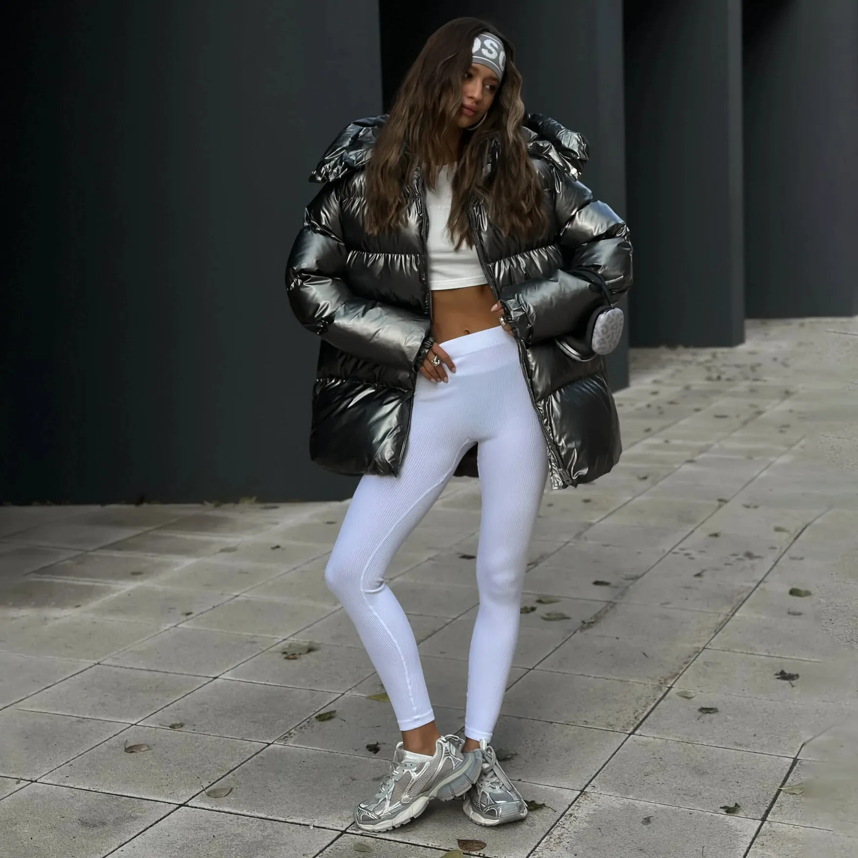 Fashionable Oversized Metallic Satin Puff Jacket for Women
