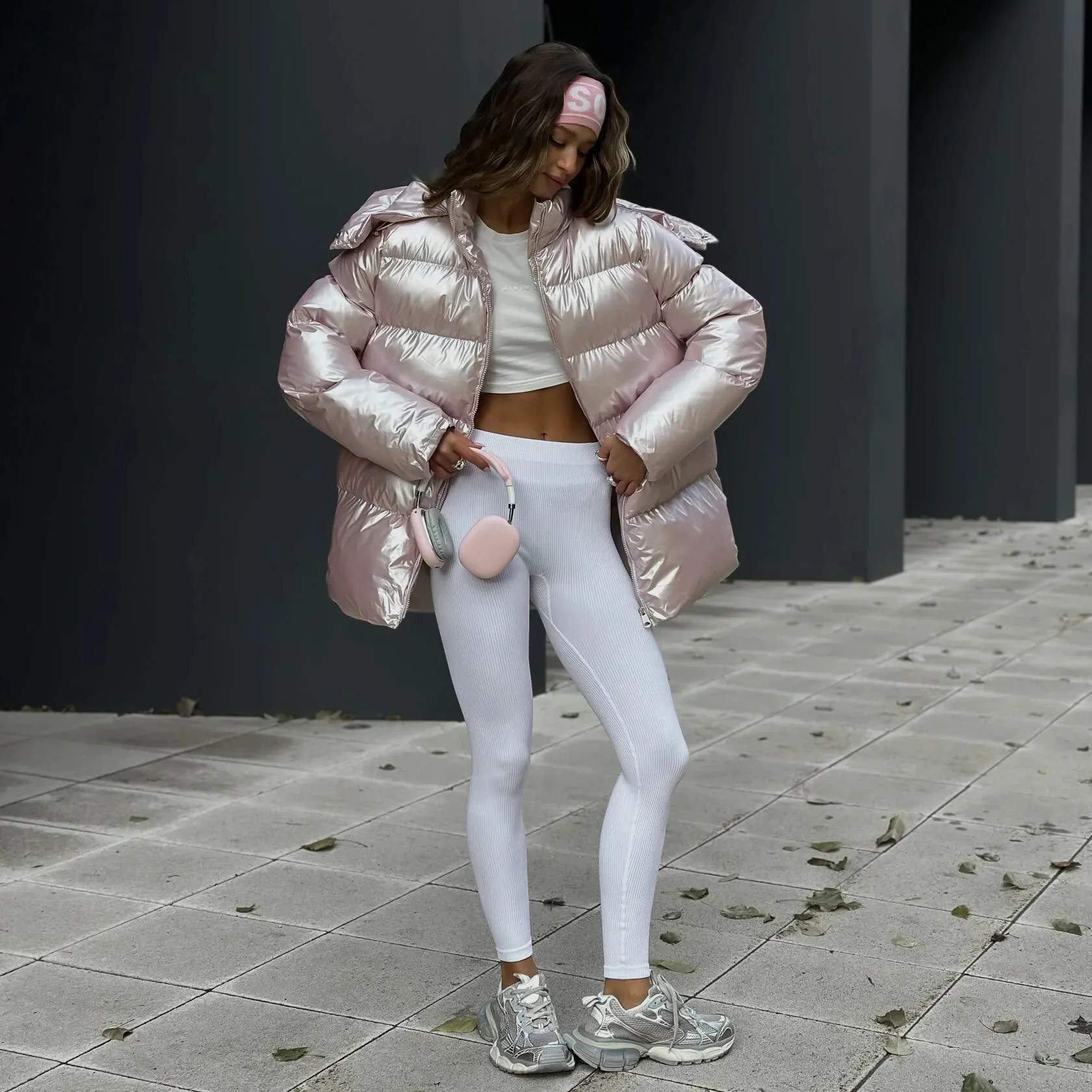 Fashionable Oversized Metallic Satin Puff Jacket for Women