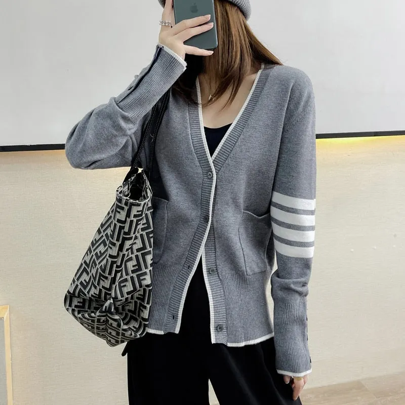Fashionkova  Hot Sale Long Sleeve Spring Autumn Wool Women Sweaters TB Style Brand New Women Knitted Cardigan Sweater Fashion Top