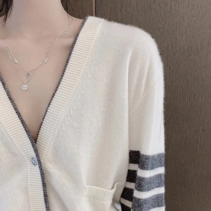 Fashionkova  Hot Sale Long Sleeve Spring Autumn Wool Women Sweaters TB Style Brand New Women Knitted Cardigan Sweater Fashion Top