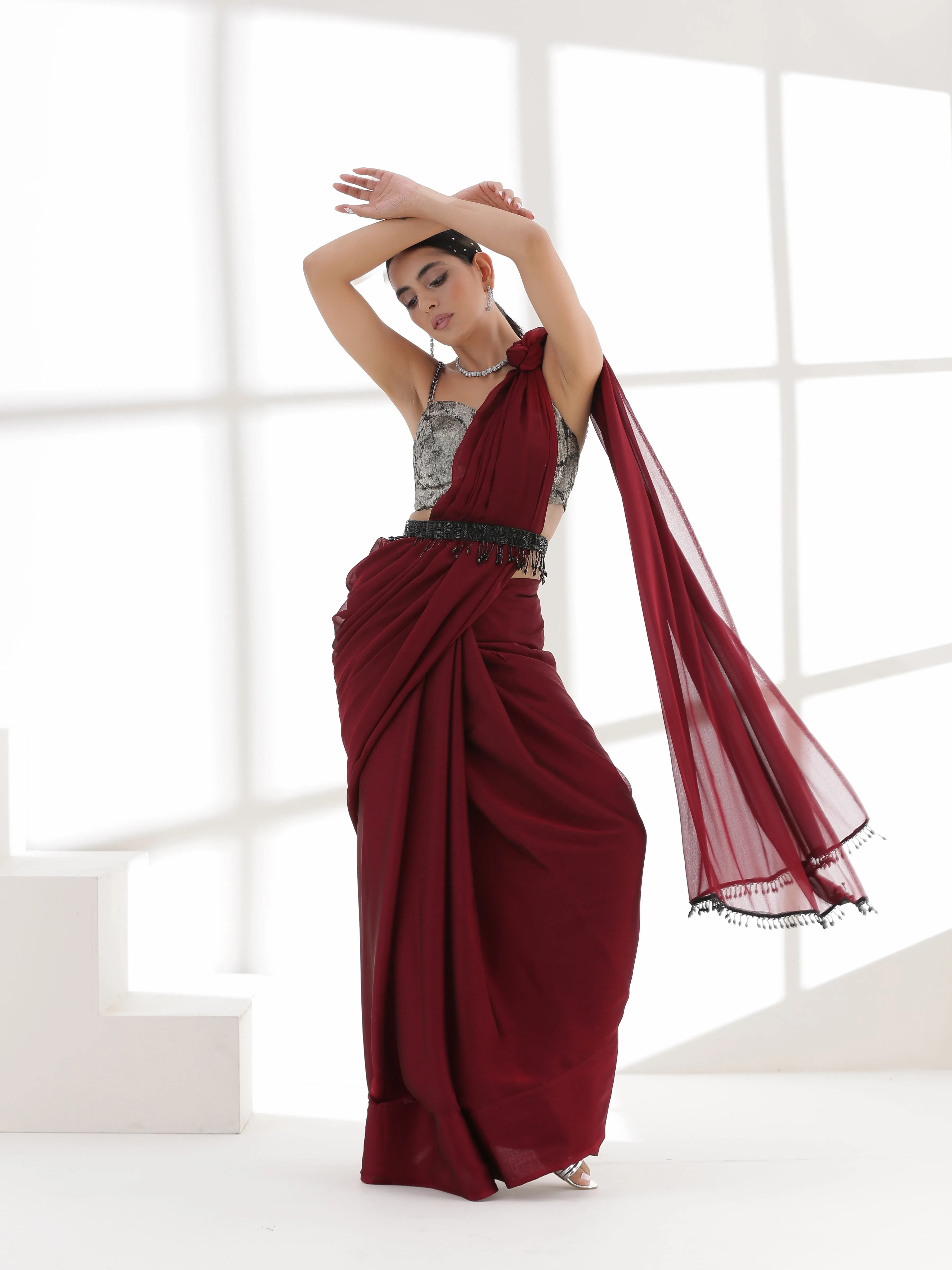 Fatal Rouge Butter Chiffon Saree