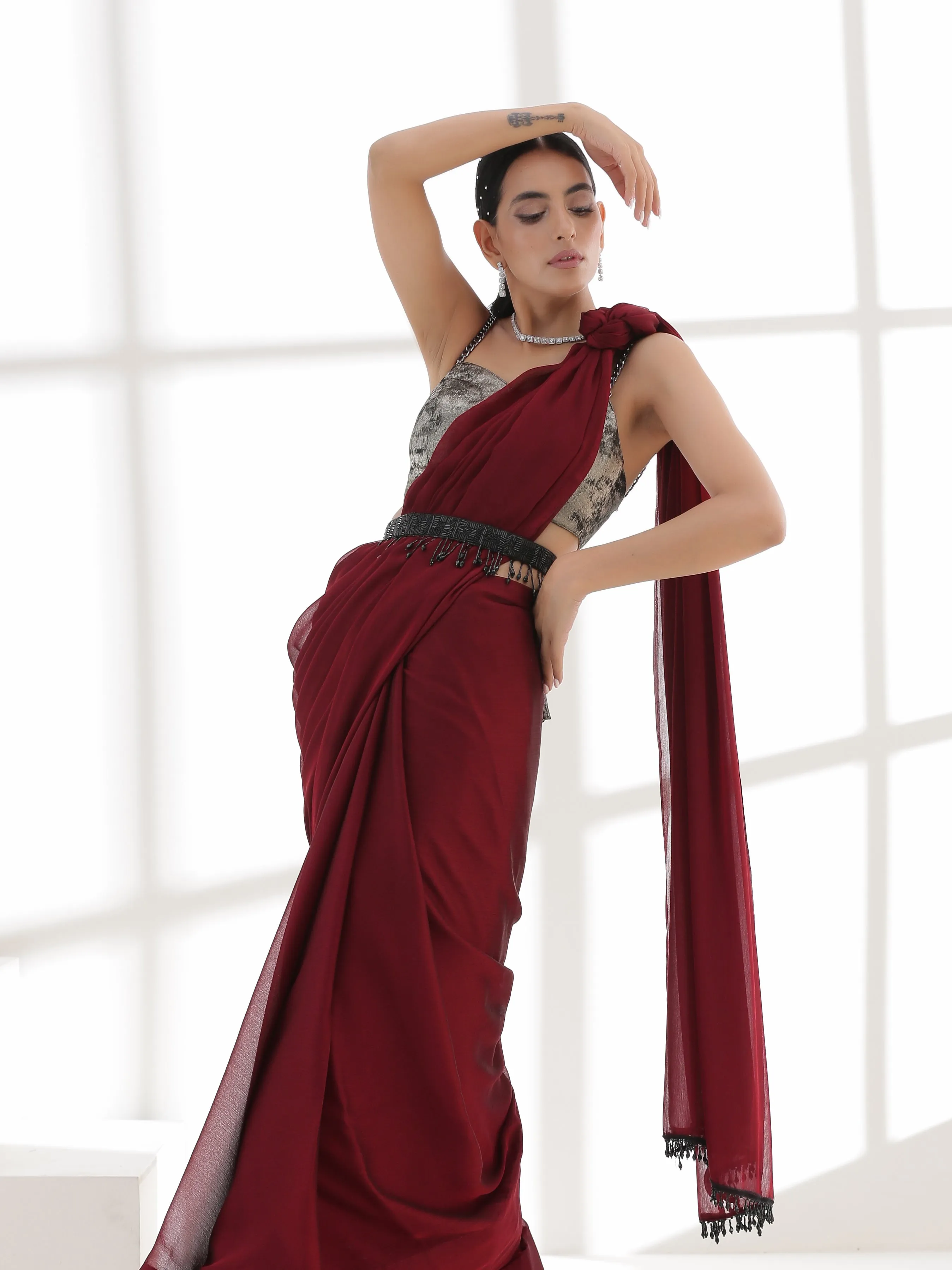 Fatal Rouge Butter Chiffon Saree