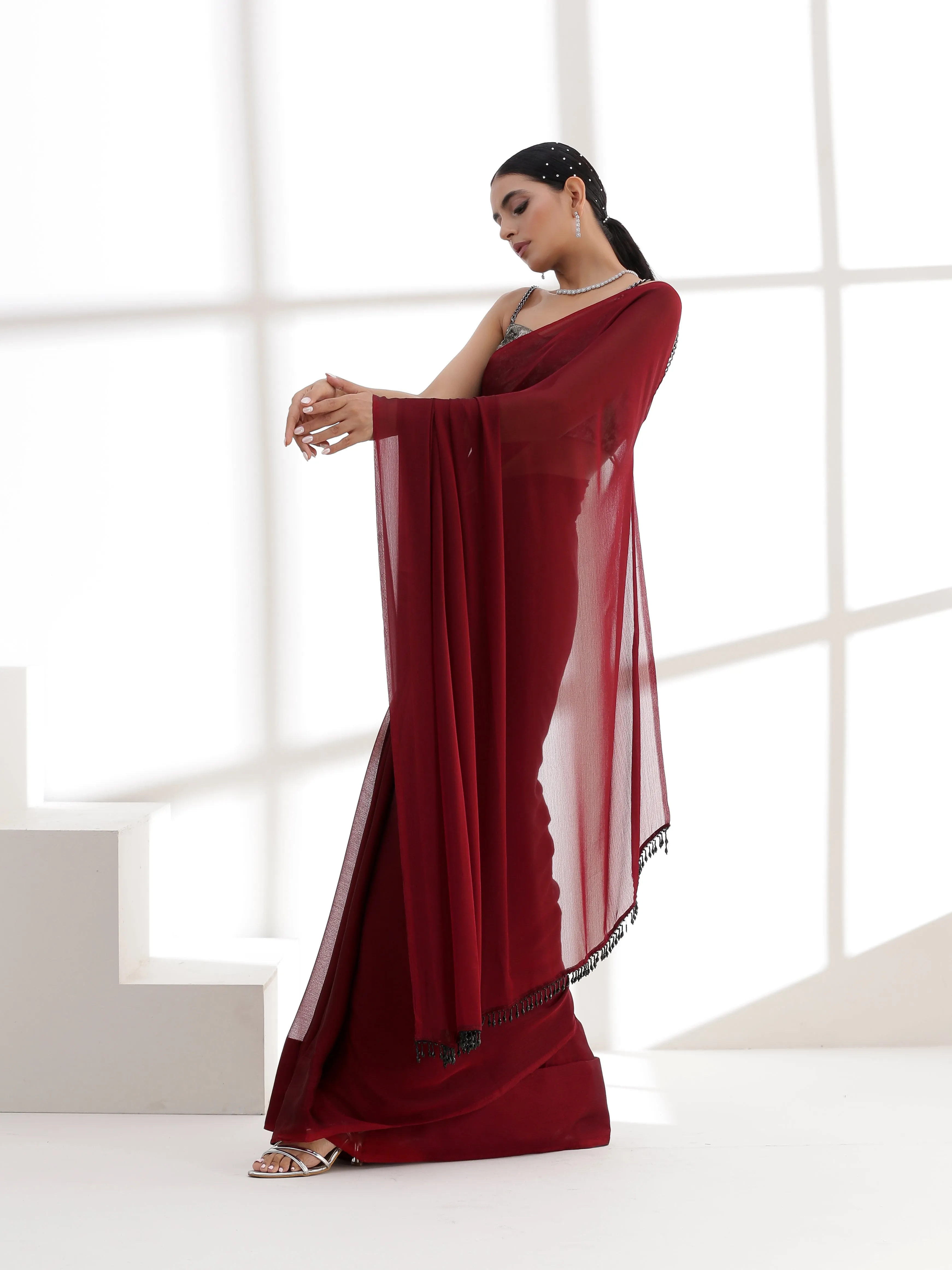 Fatal Rouge Butter Chiffon Saree