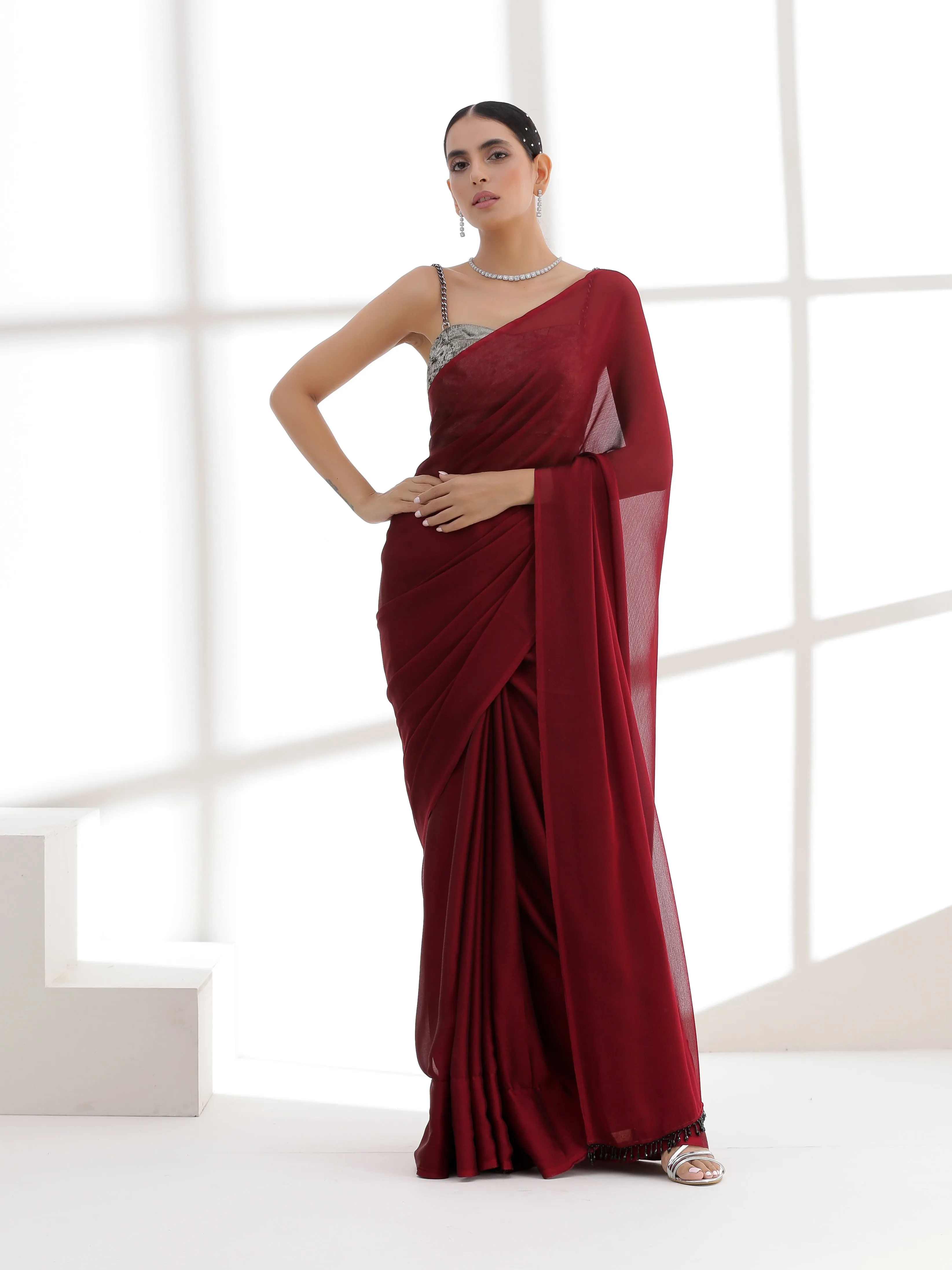 Fatal Rouge Butter Chiffon Saree