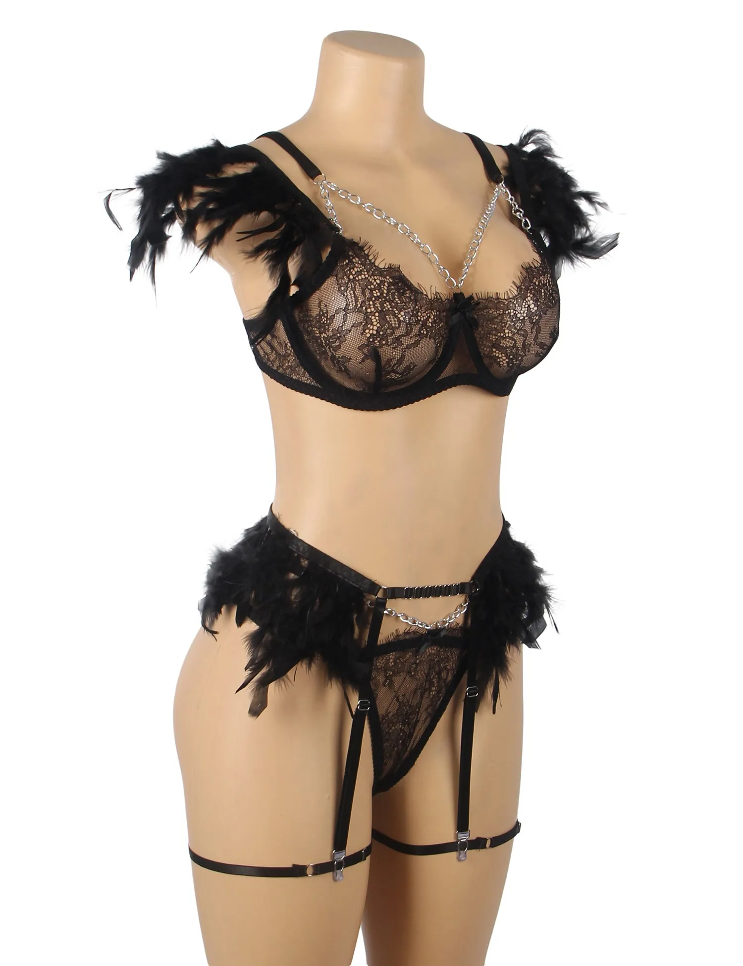 Feather Lace Chain Sexy Egypt Lingerie Bra Set