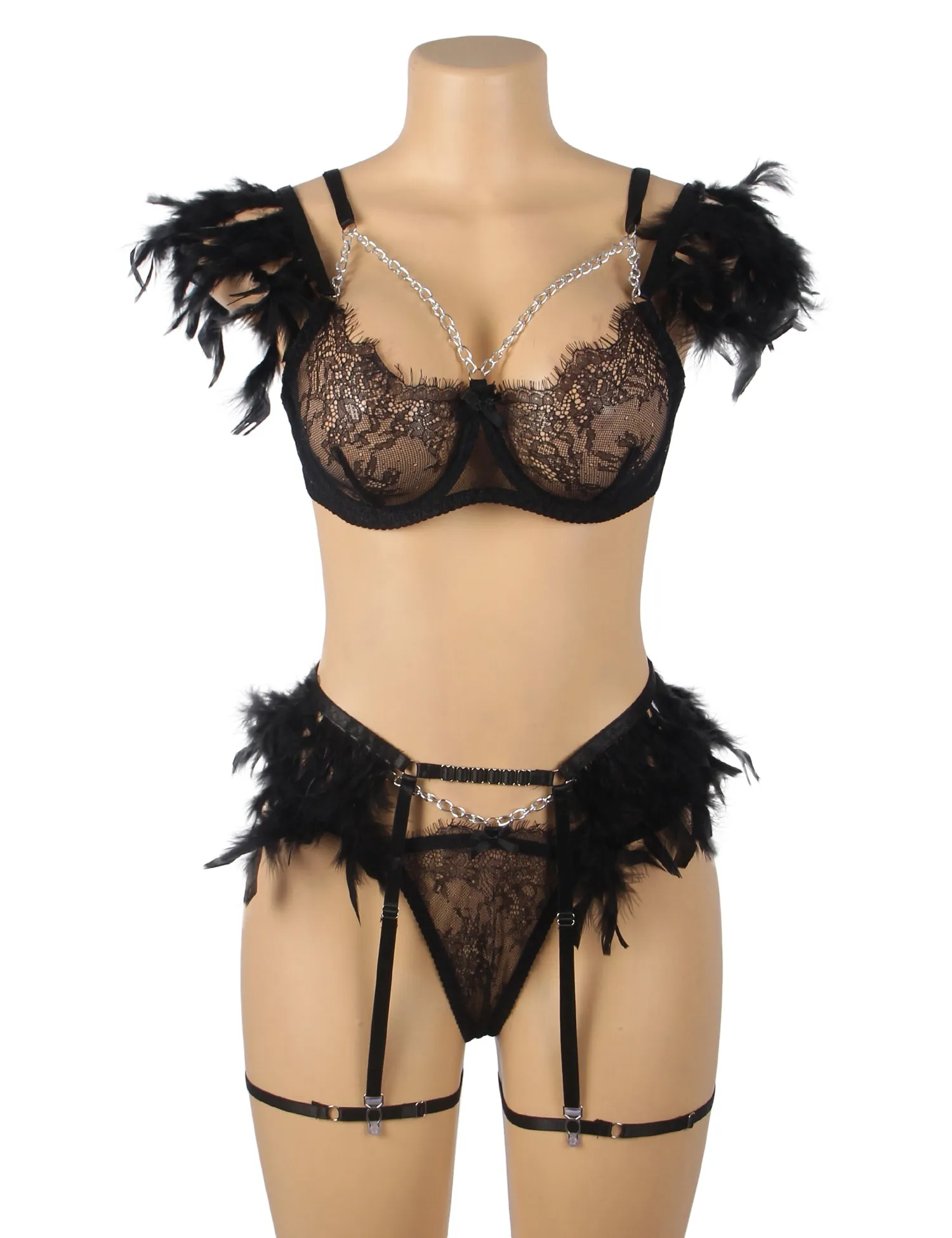 Feather Lace Chain Sexy Egypt Lingerie Bra Set