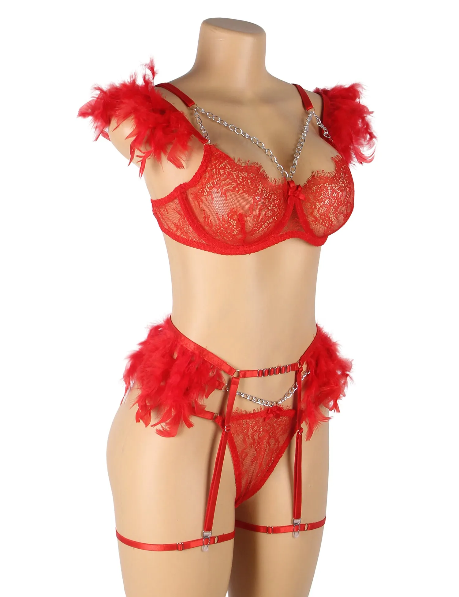 Feather Lace Chain Sexy Egypt Lingerie Bra Set