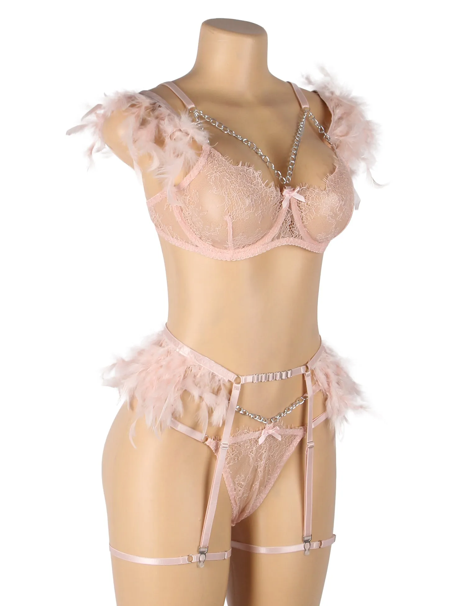 Feather Lace Chain Sexy Egypt Lingerie Bra Set