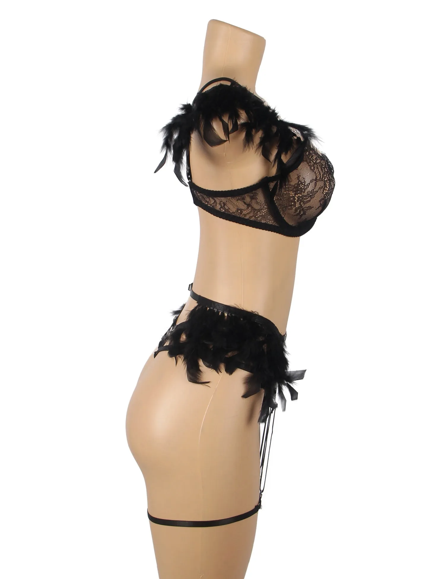 Feather Lace Chain Sexy Egypt Lingerie Bra Set