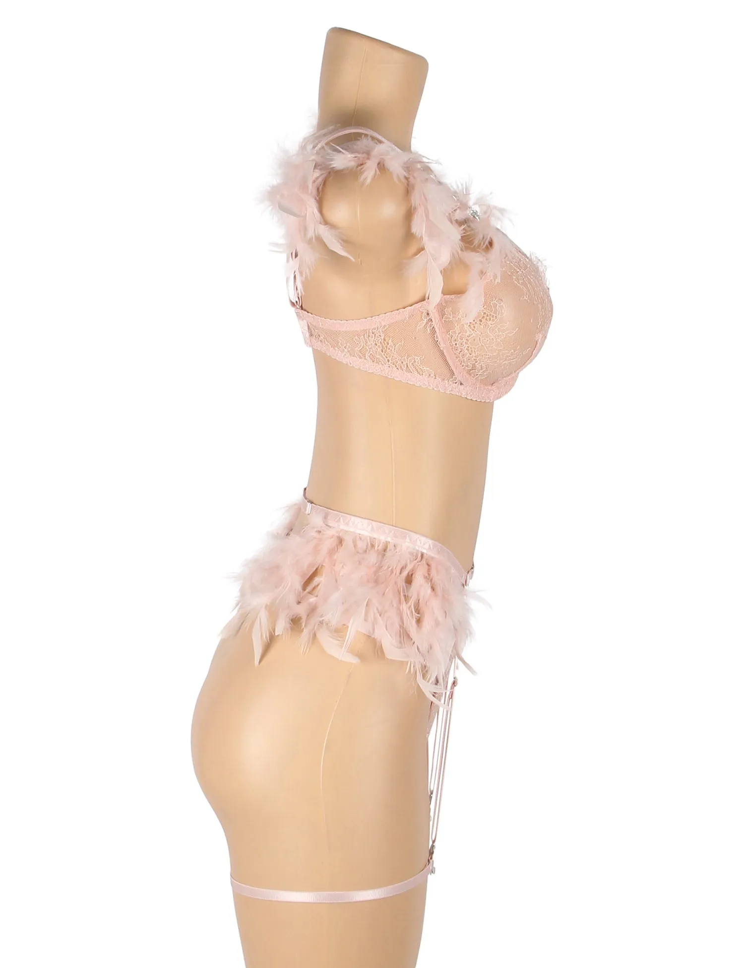 Feather Lace Chain Sexy Egypt Lingerie Bra Set