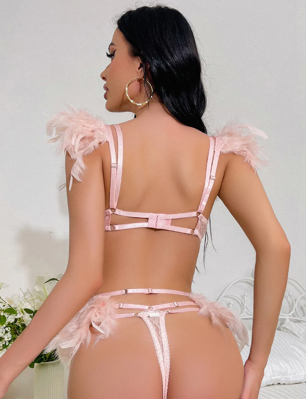 Feather Lace Chain Sexy Egypt Lingerie Bra Set